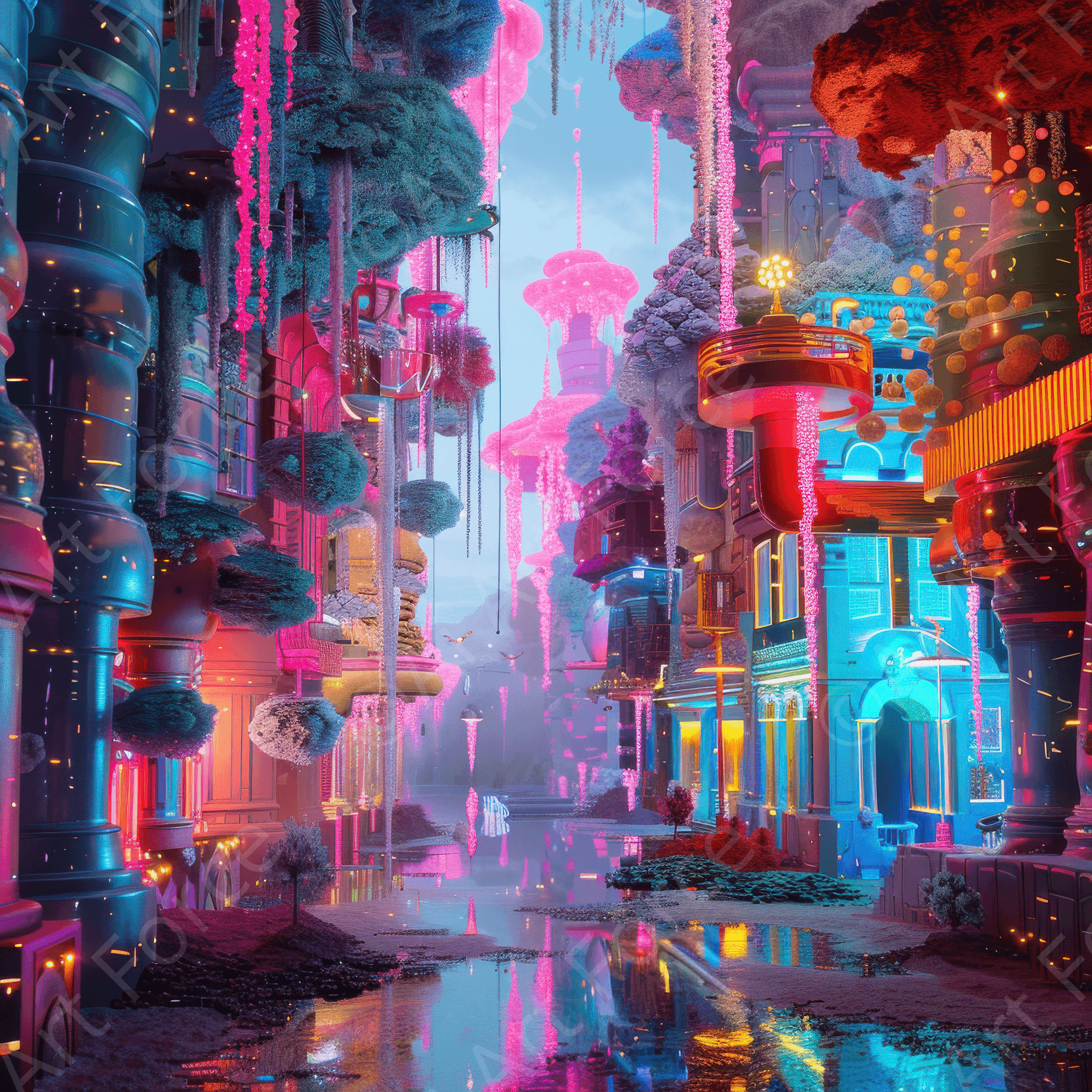 Digital Ai Artwork, of Fluorescent Fantasy World 5, ideal for art enthusiasts and collectors.