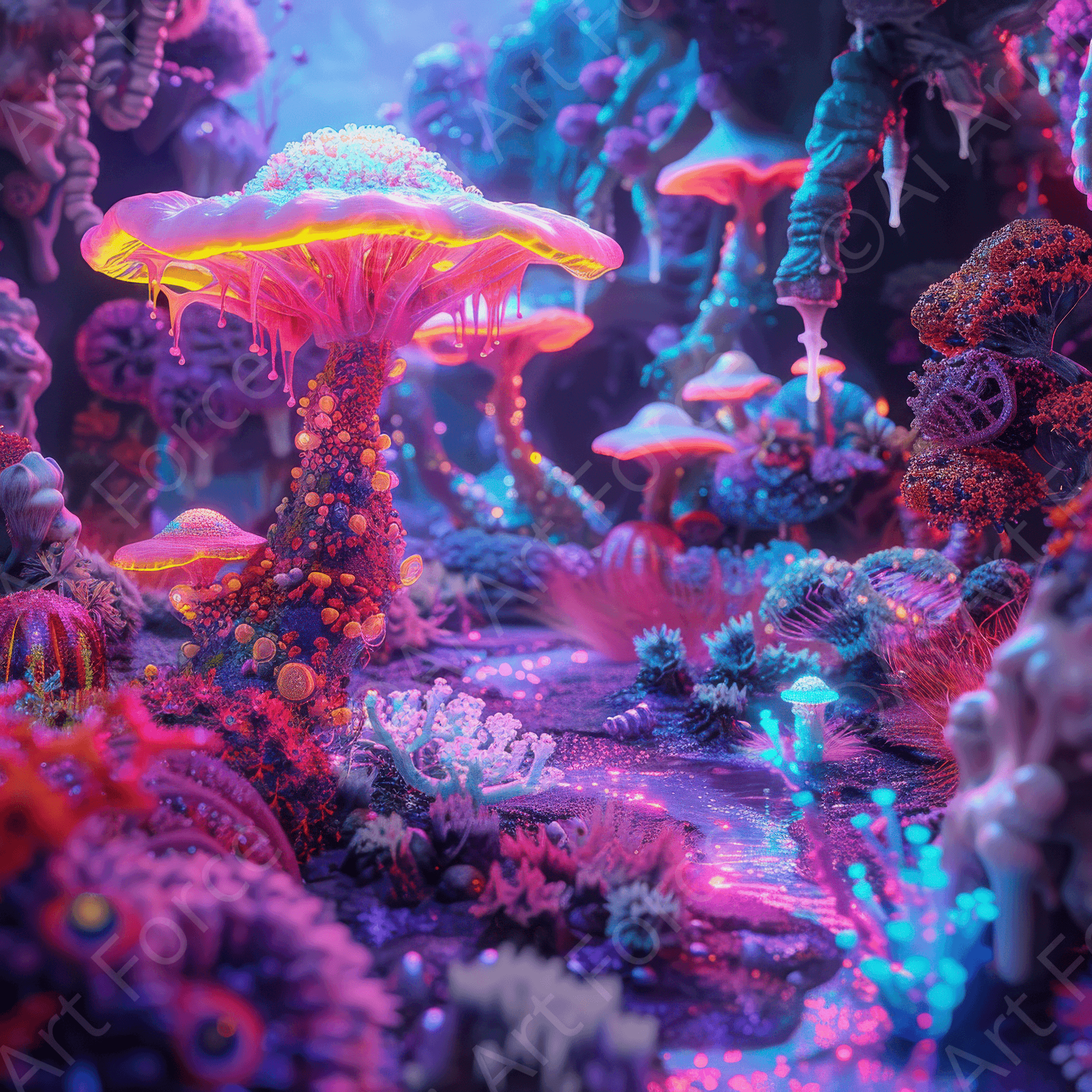 Digital Ai Artwork, of Fluorescent Fantasy World 6, ideal for art enthusiasts and collectors.