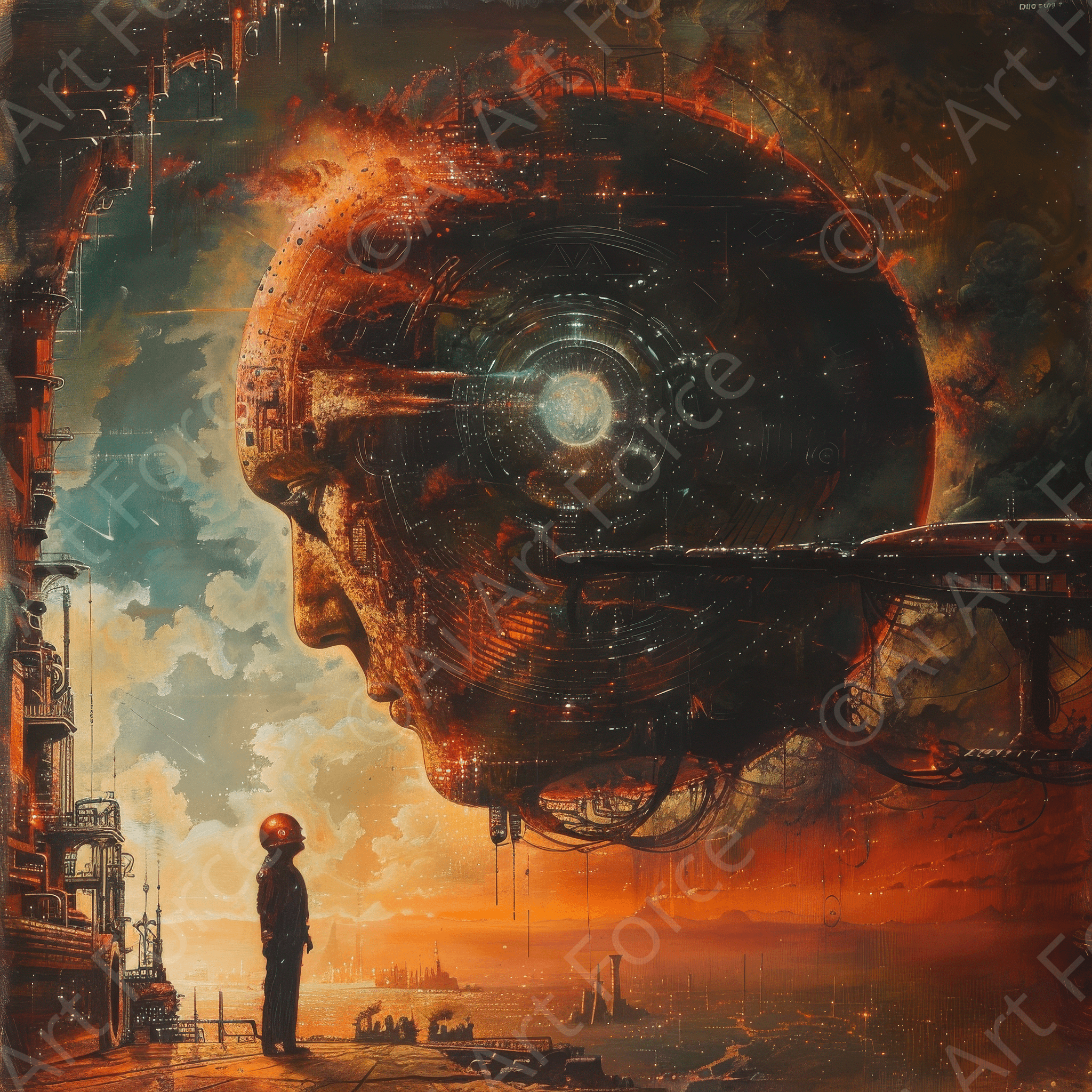 Digital Ai Artwork, of Sci Fi Teslacoil Hybrid Droid 3, ideal for art enthusiasts and collectors.