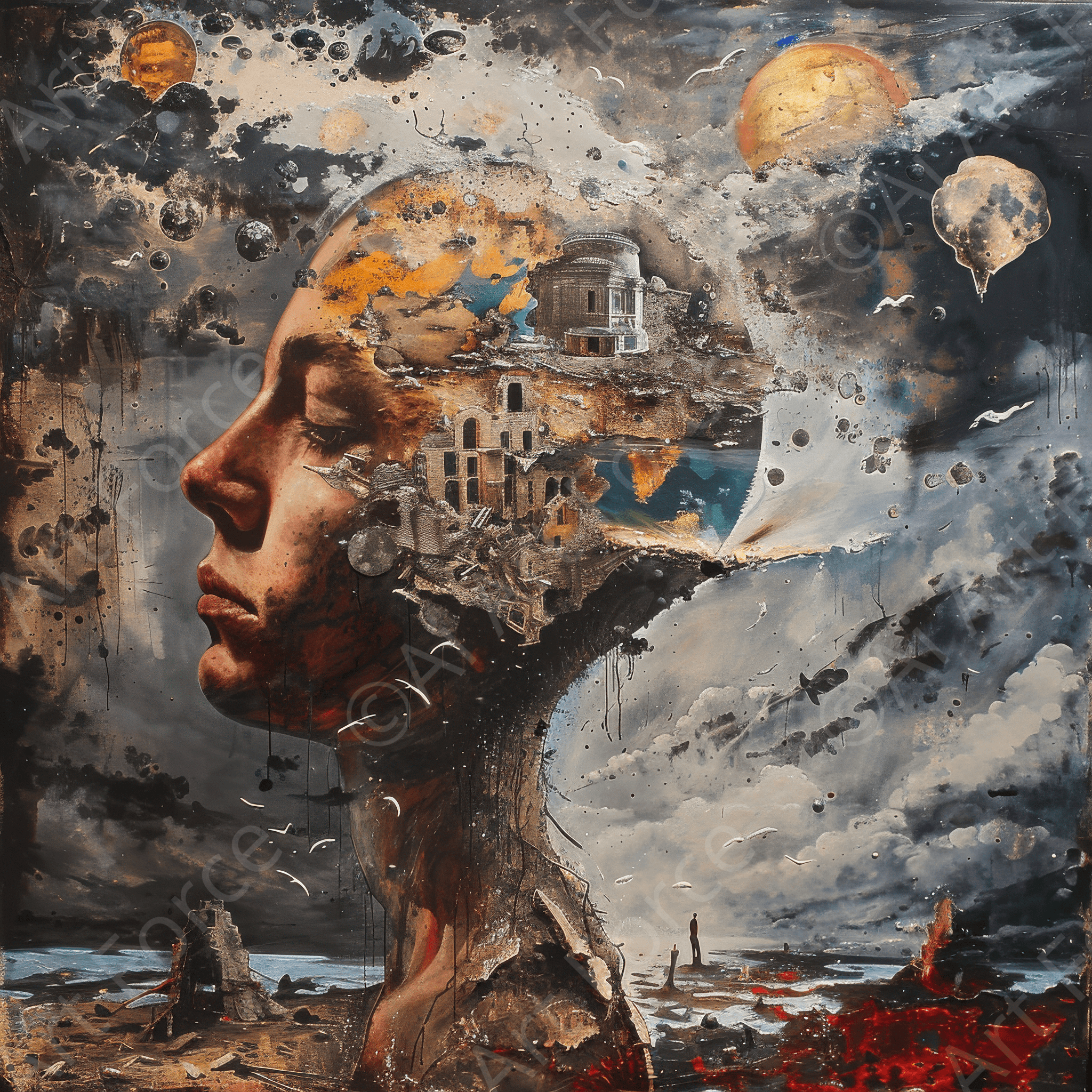 Digital Ai Artwork, of Expresionism man ruling the world according to women 5, ideal for art enthusiasts and collectors.