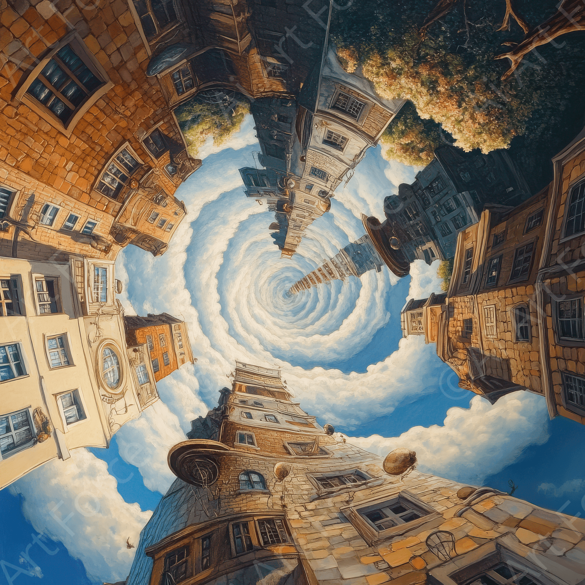 Digital Ai Artwork, of Surrealistic art style world turning upside down 5, ideal for art enthusiasts and collectors.