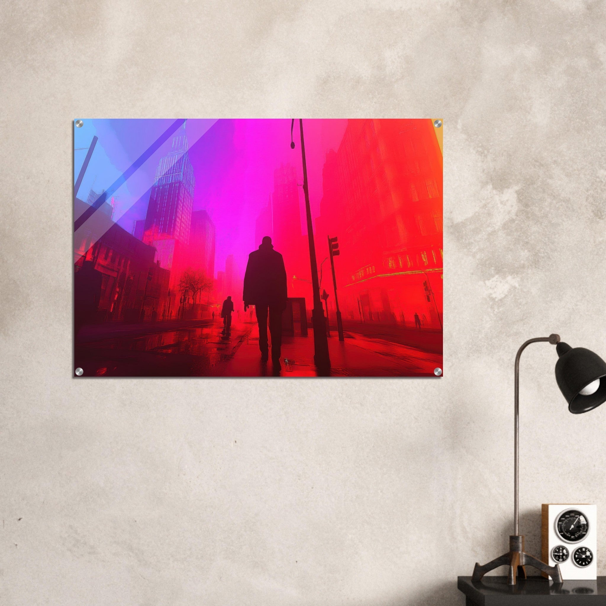 Acrylic Print Landscape - A city where neon lights create impossible rifle - Ai Art Force