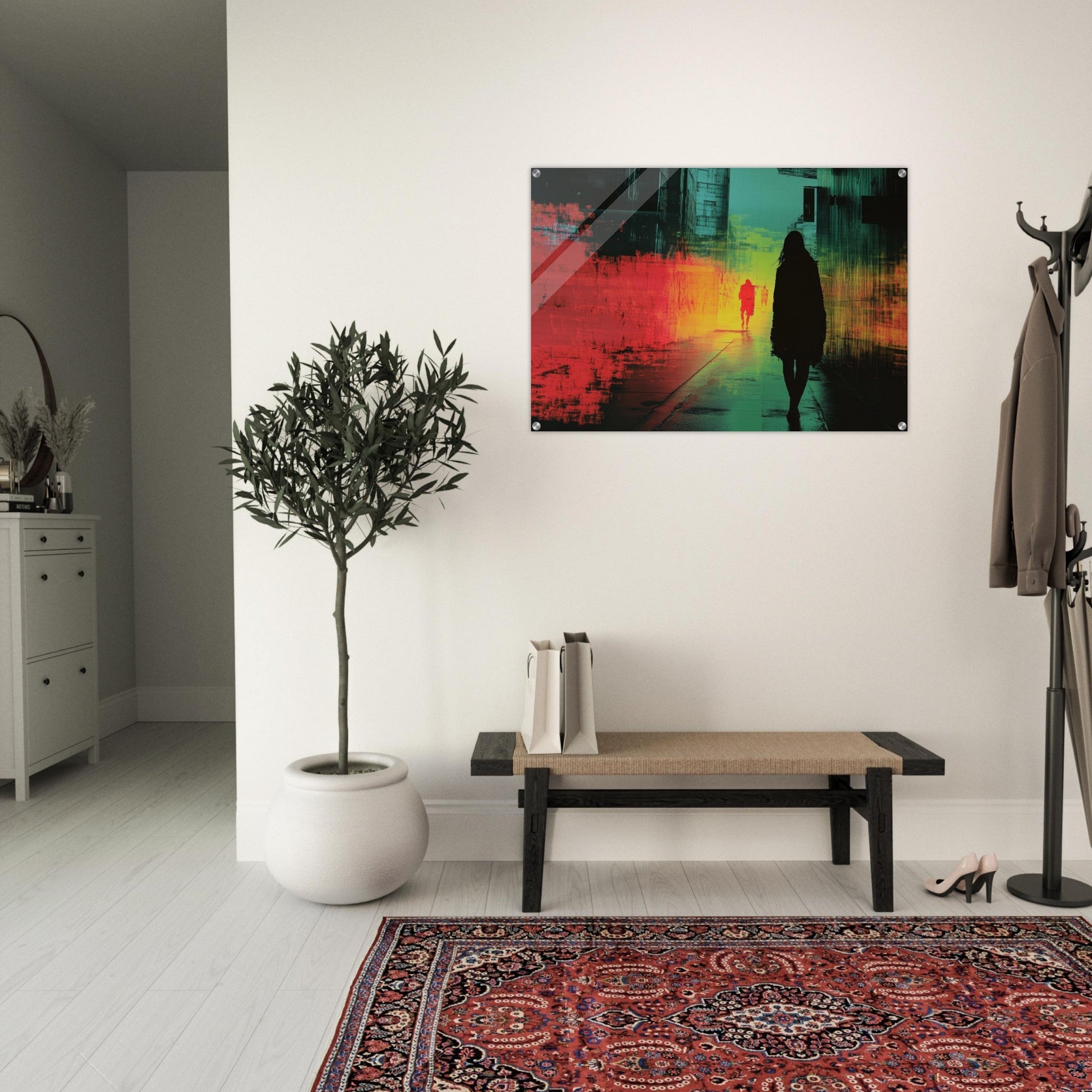 Acrylic Print Landscape - A city where neon lights create impossible rifle 2 - Shop Ai Art WebShop - Digital Art online Store
