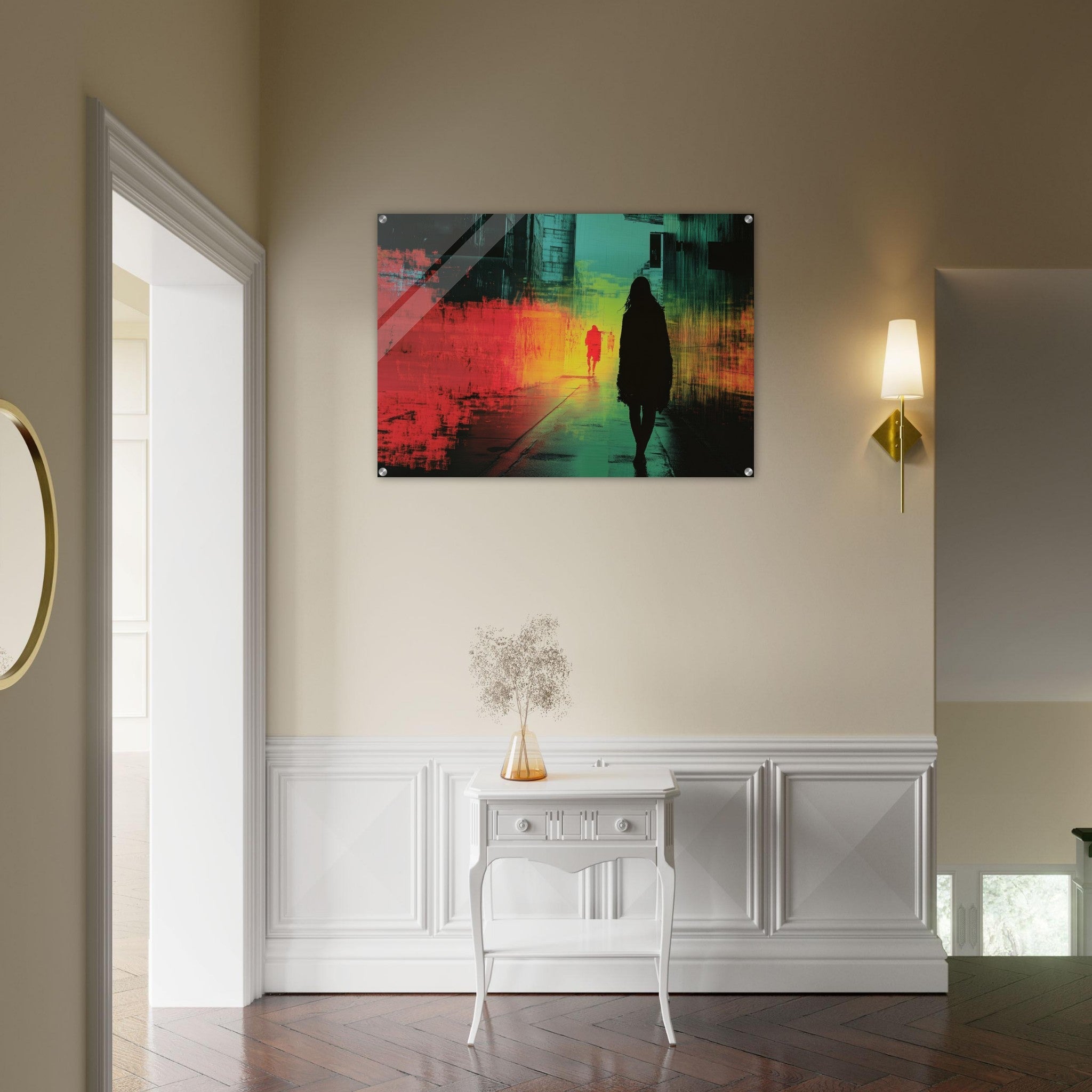 Acrylic Print Landscape - A city where neon lights create impossible rifle 2 - Shop Ai Art WebShop - Digital Art online Store