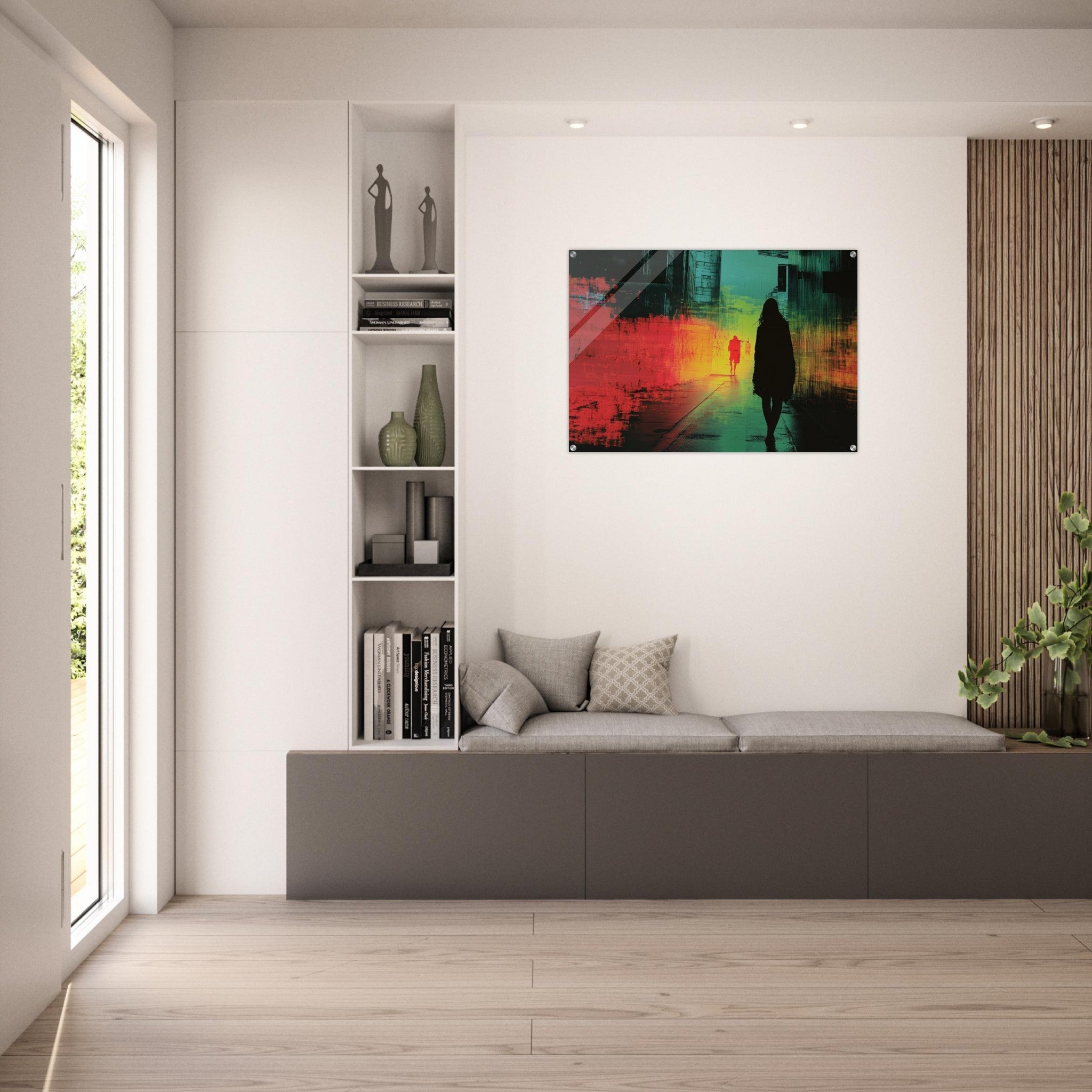 Acrylic Print Landscape - A city where neon lights create impossible rifle 2 - Shop Ai Art WebShop - Digital Art online Store