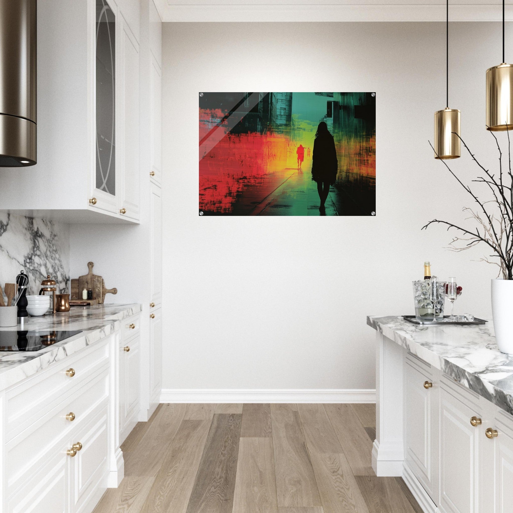 Acrylic Print Landscape - A city where neon lights create impossible rifle 2 - Shop Ai Art WebShop - Digital Art online Store