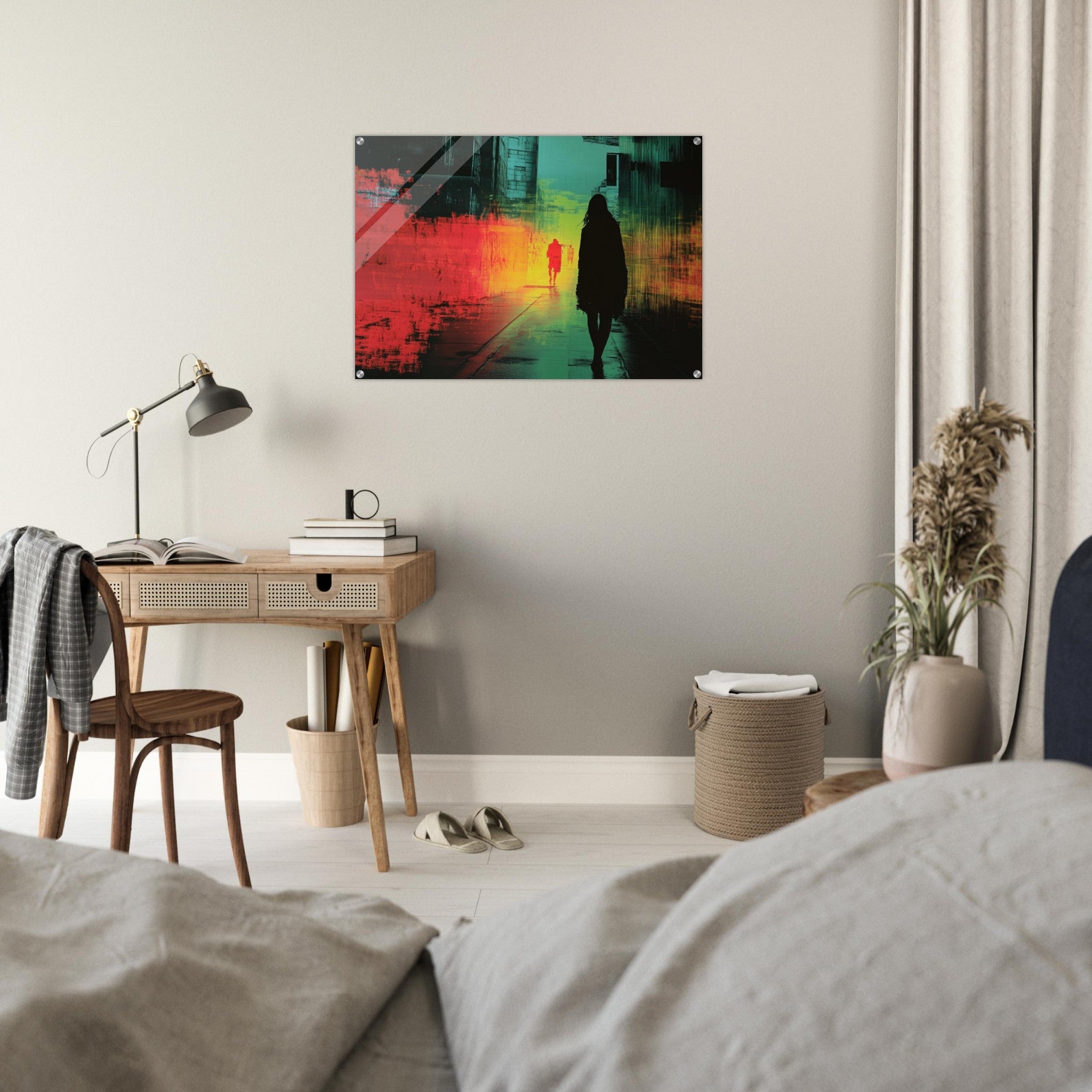 Acrylic Print Landscape - A city where neon lights create impossible rifle 2 - Shop Ai Art WebShop - Digital Art online Store