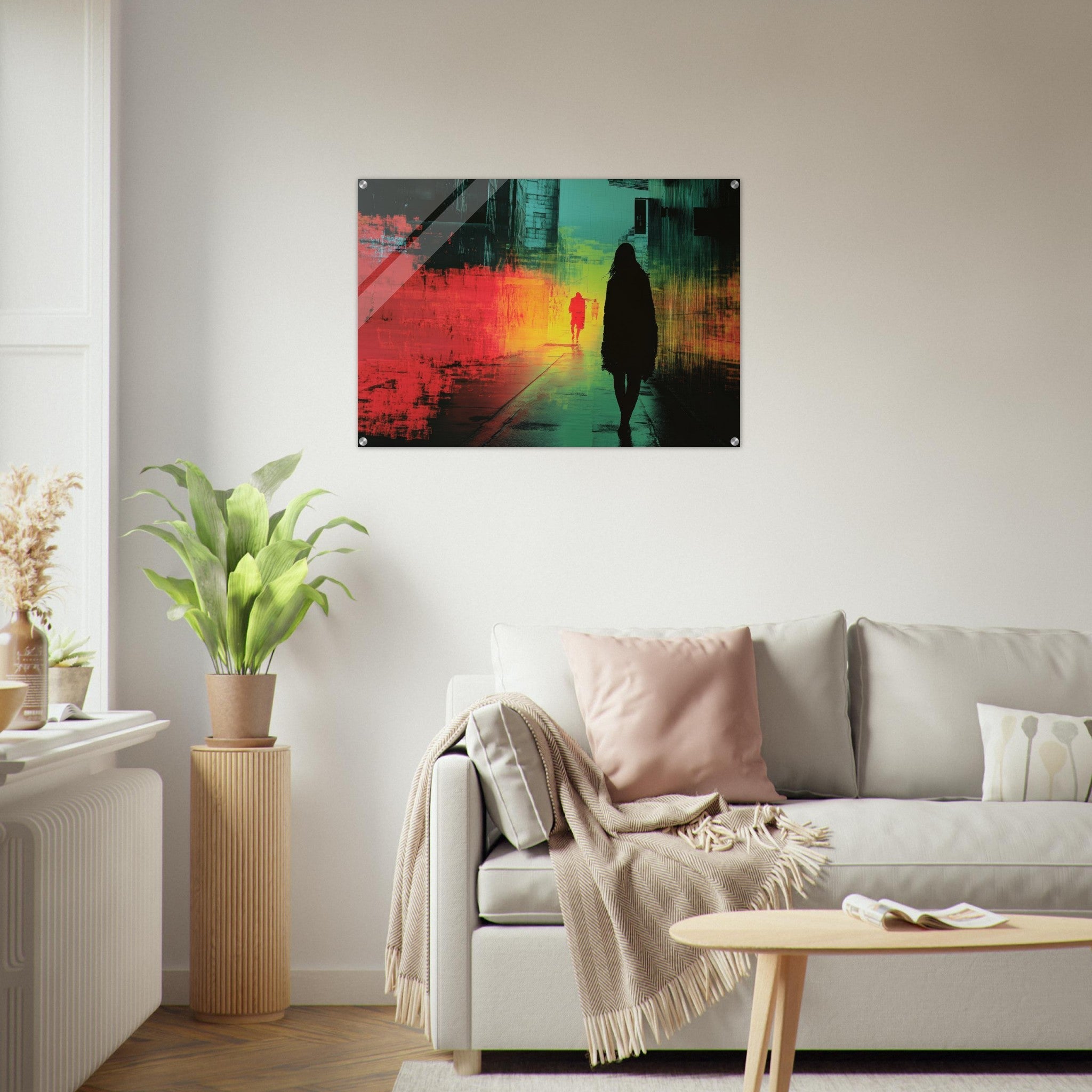 Acrylic Print Landscape - A city where neon lights create impossible rifle 2 - Shop Ai Art WebShop - Digital Art online Store