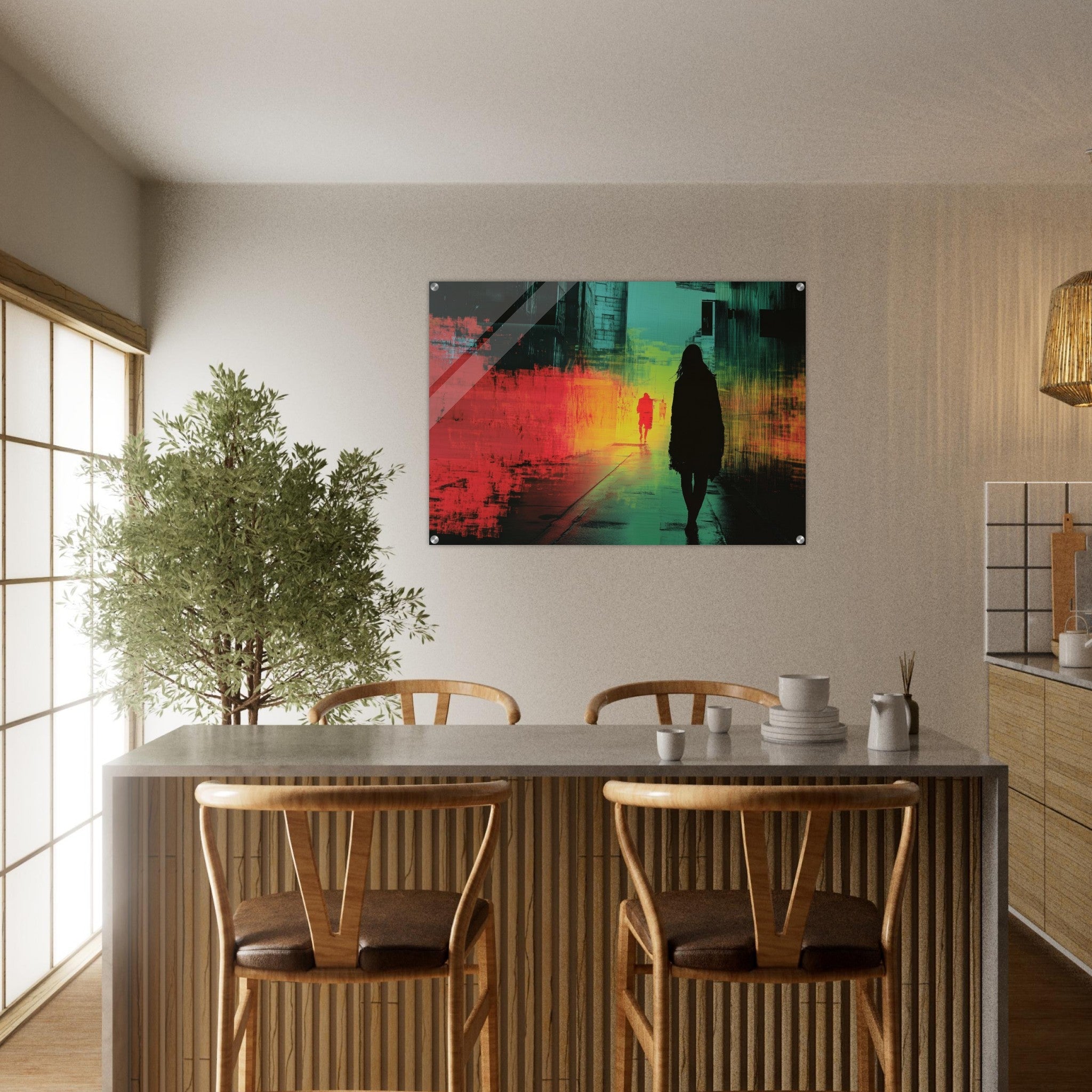 Acrylic Print Landscape - A city where neon lights create impossible rifle 2 - Shop Ai Art WebShop - Digital Art online Store