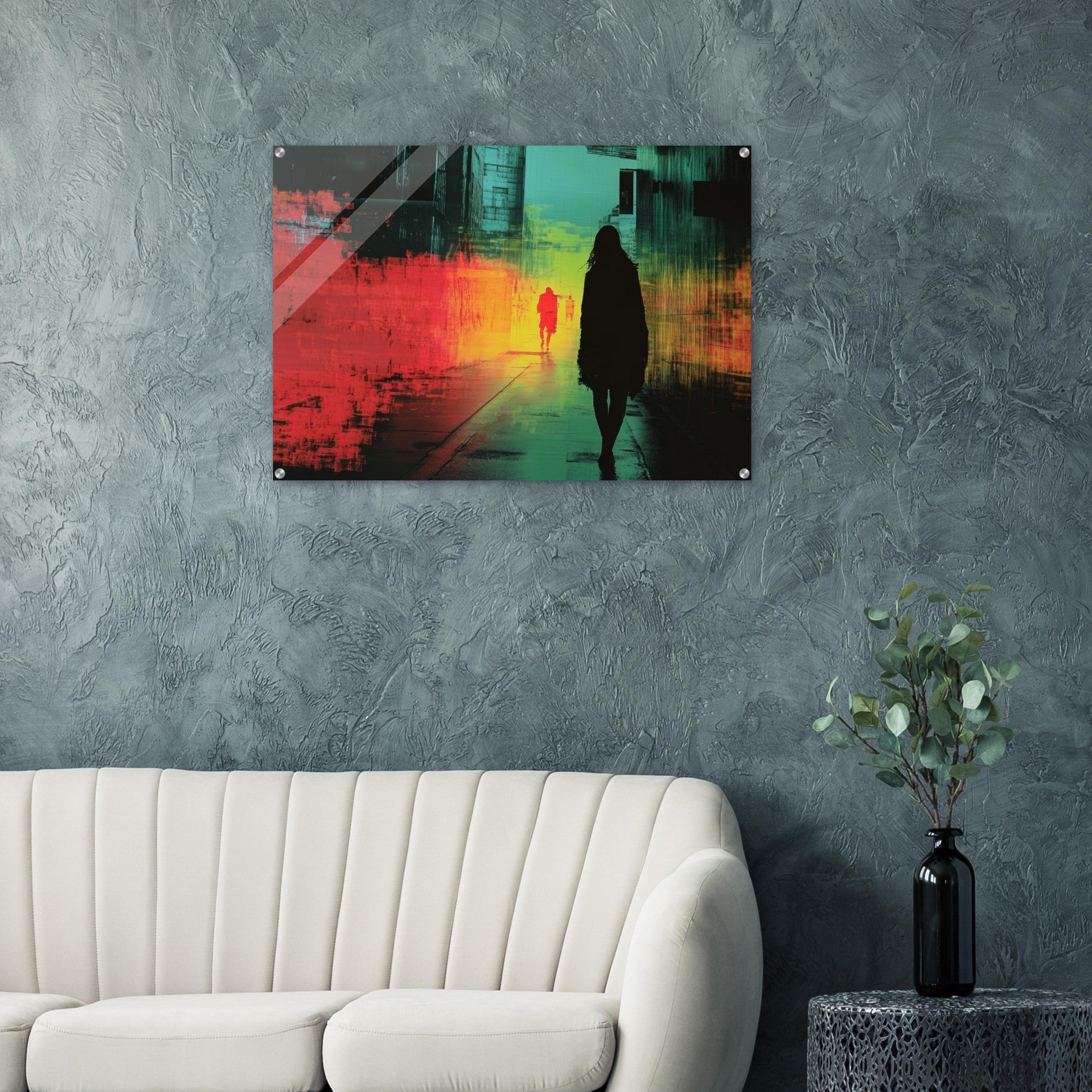 Acrylic Print Landscape - A city where neon lights create impossible rifle 2 - Shop Ai Art WebShop - Digital Art online Store