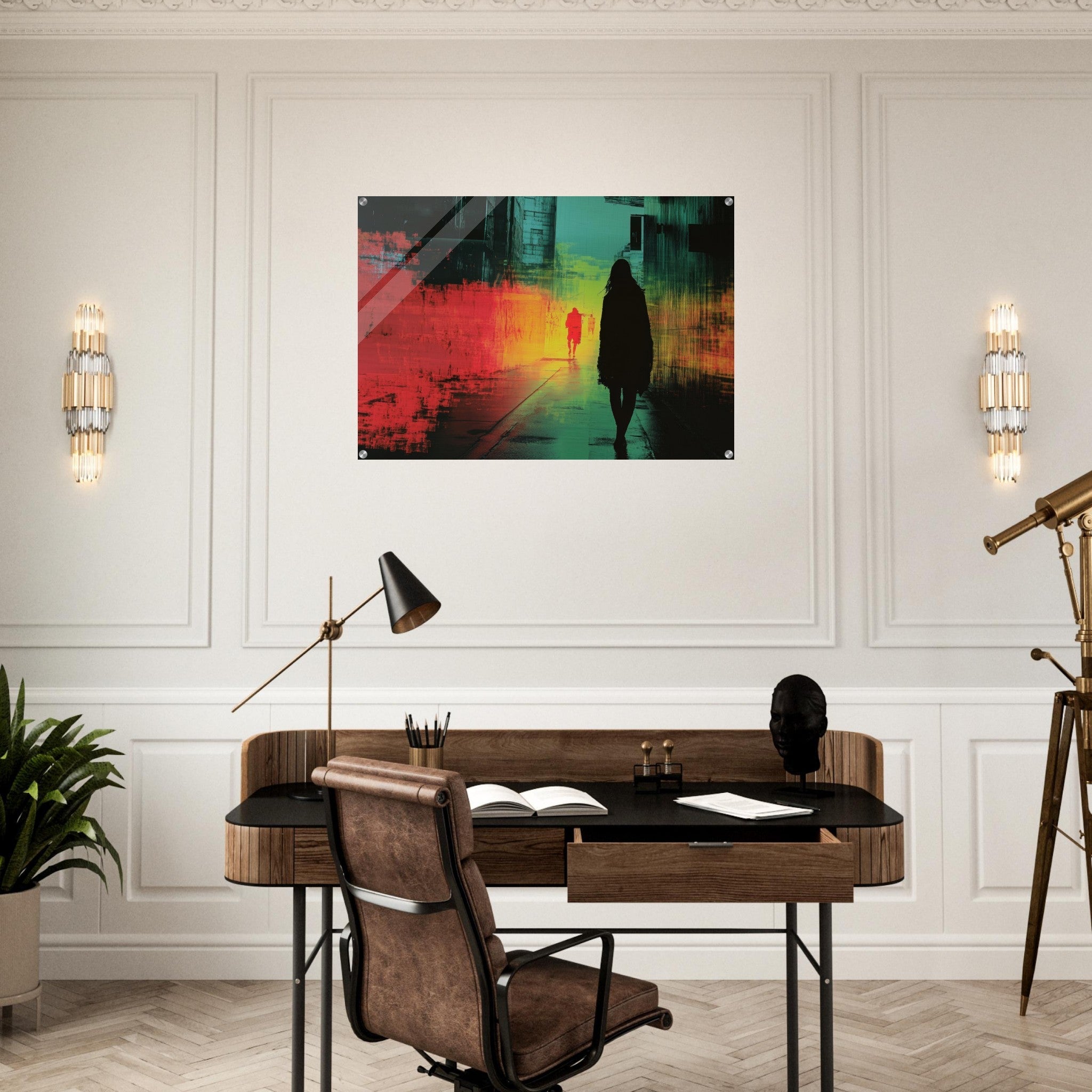 Acrylic Print Landscape - A city where neon lights create impossible rifle 2 - Shop Ai Art WebShop - Digital Art online Store
