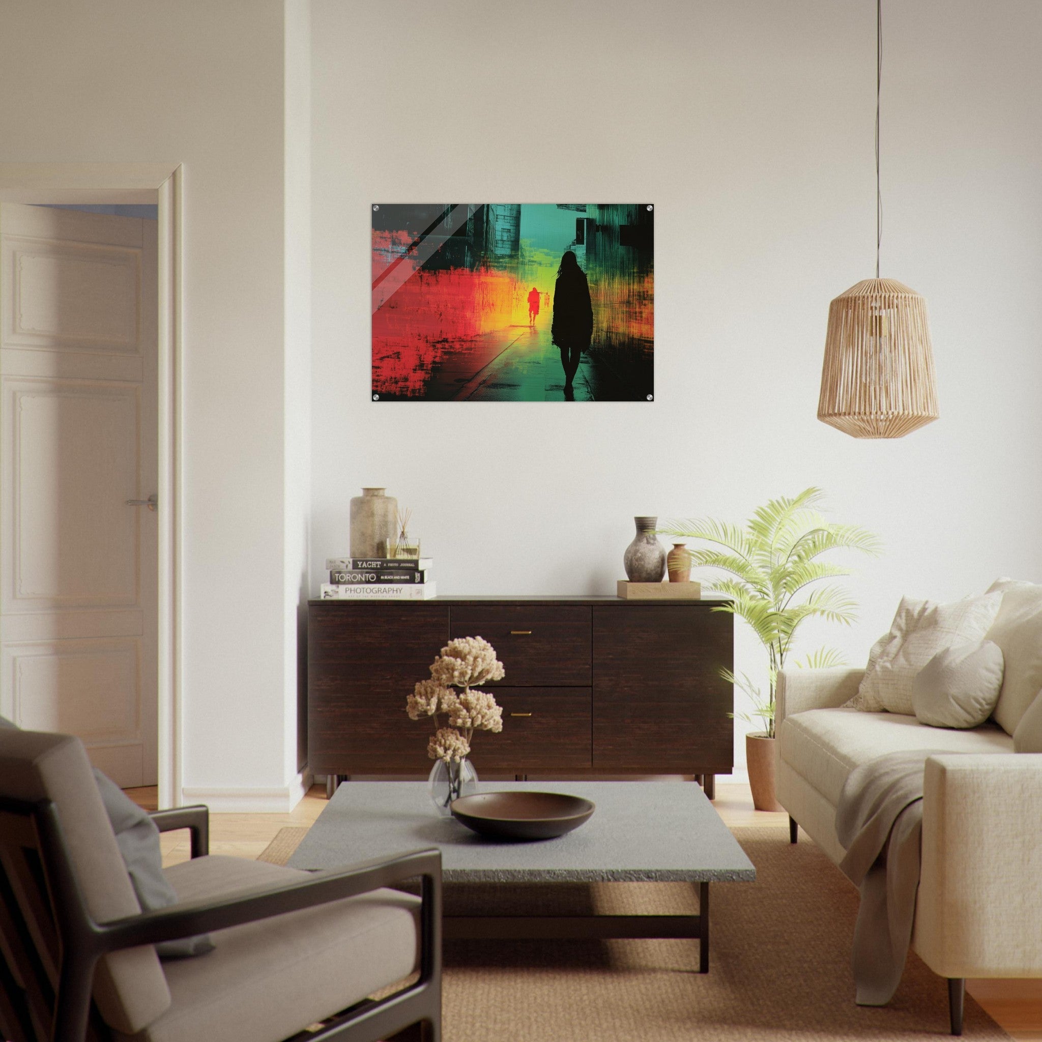 Acrylic Print Landscape - A city where neon lights create impossible rifle 2 - Shop Ai Art WebShop - Digital Art online Store