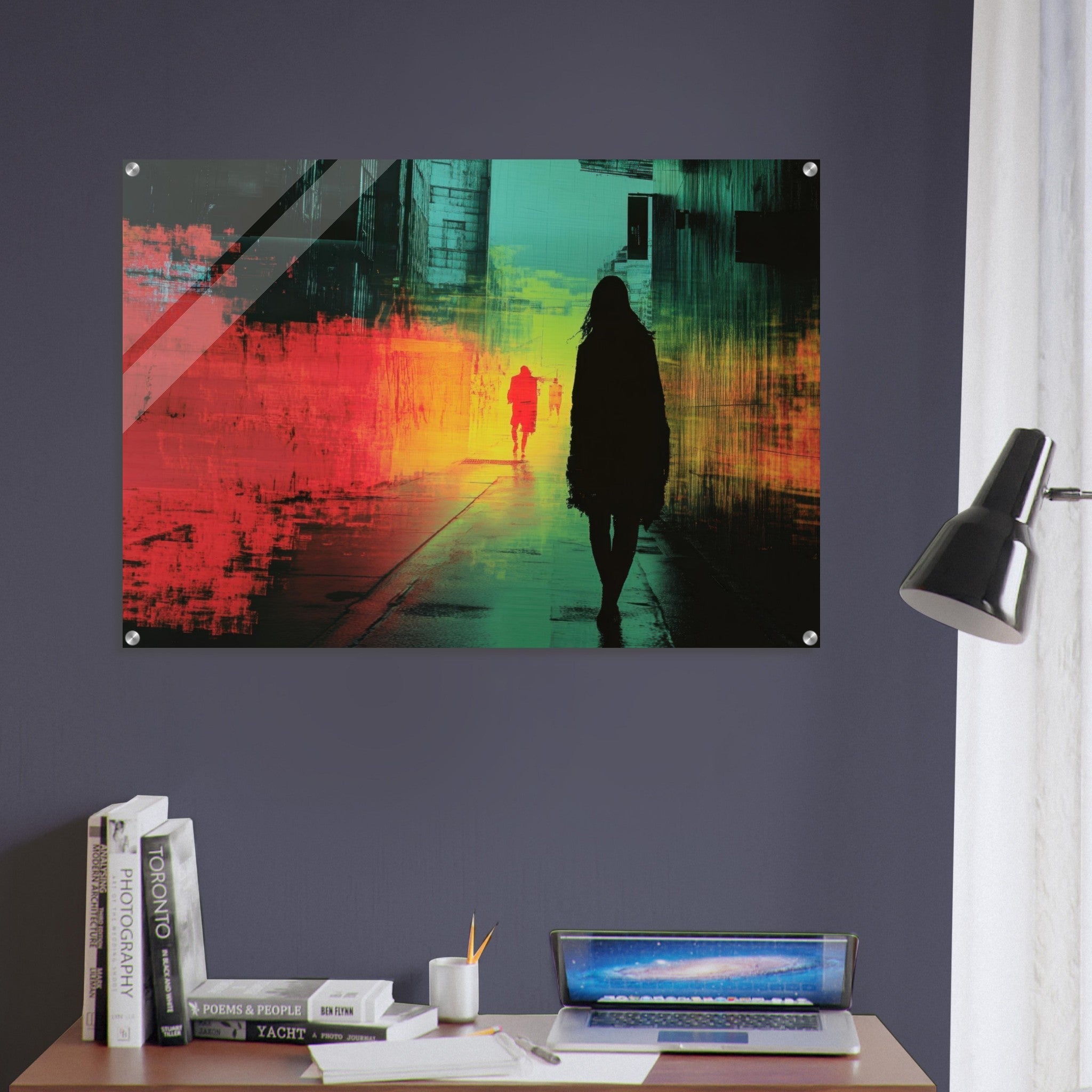 Acrylic Print Landscape - A city where neon lights create impossible rifle 2 - Shop Ai Art WebShop - Digital Art online Store