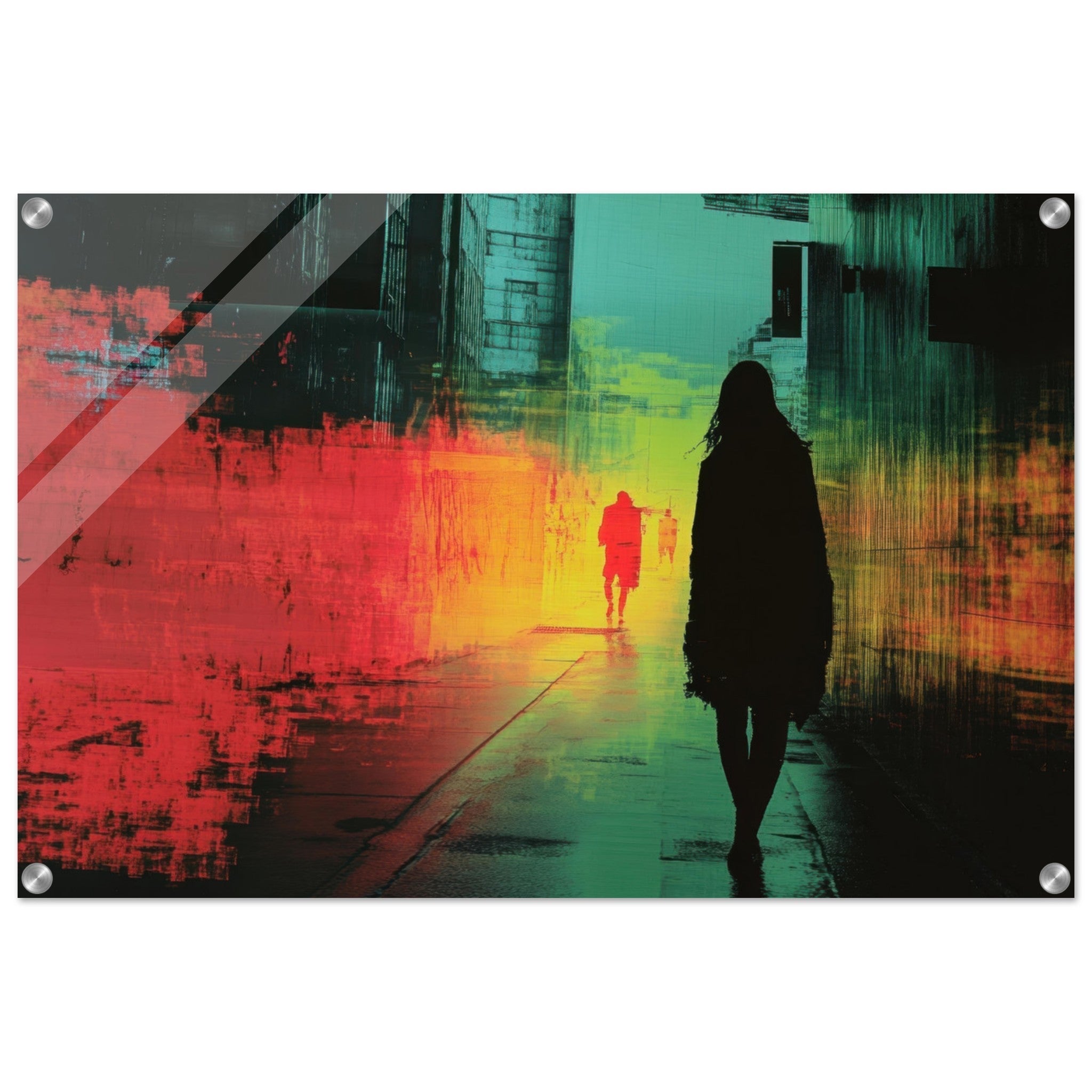 Acrylic Print Landscape - A city where neon lights create impossible rifle 2 - Shop Ai Art WebShop - Digital Art online Store