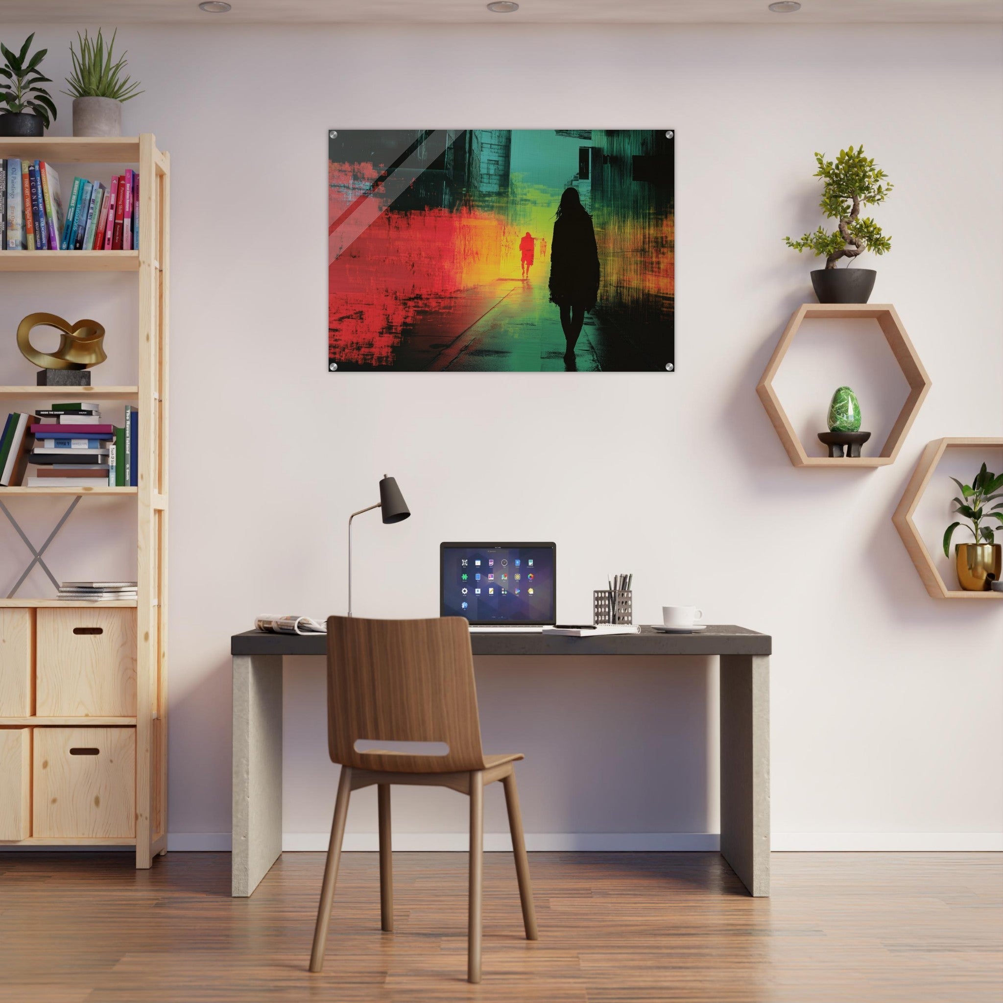Acrylic Print Landscape - A city where neon lights create impossible rifle 2 - Shop Ai Art WebShop - Digital Art online Store