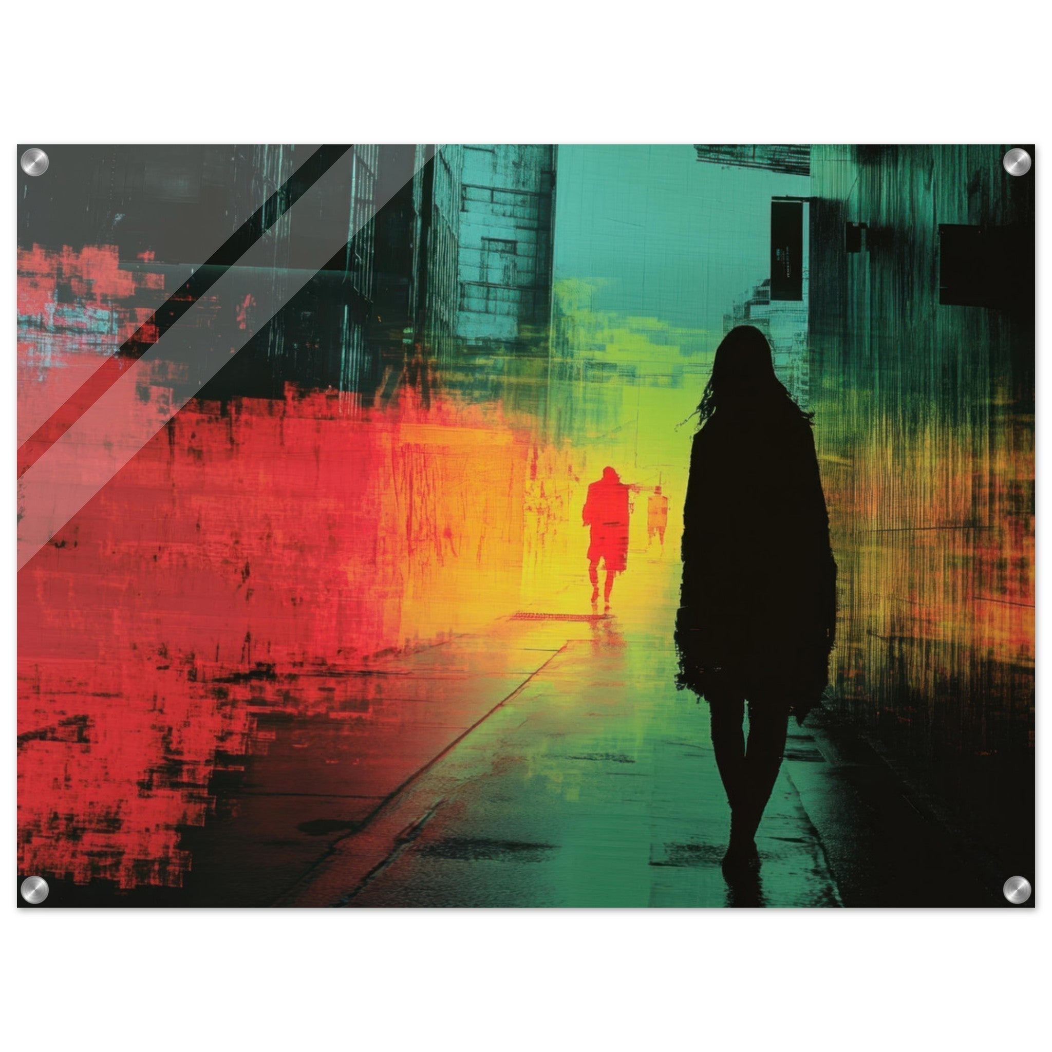 Acrylic Print Landscape - A city where neon lights create impossible rifle 2 - Shop Ai Art WebShop - Digital Art online Store