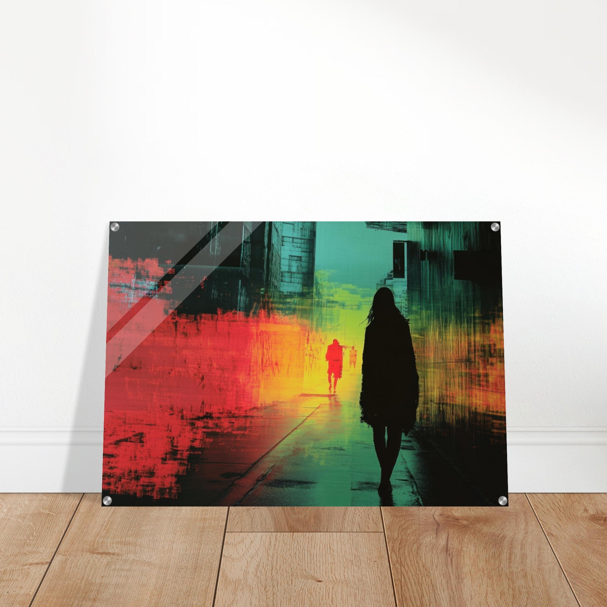 Acrylic Print Landscape - A city where neon lights create impossible rifle 2 - Shop Ai Art WebShop - Digital Art online Store