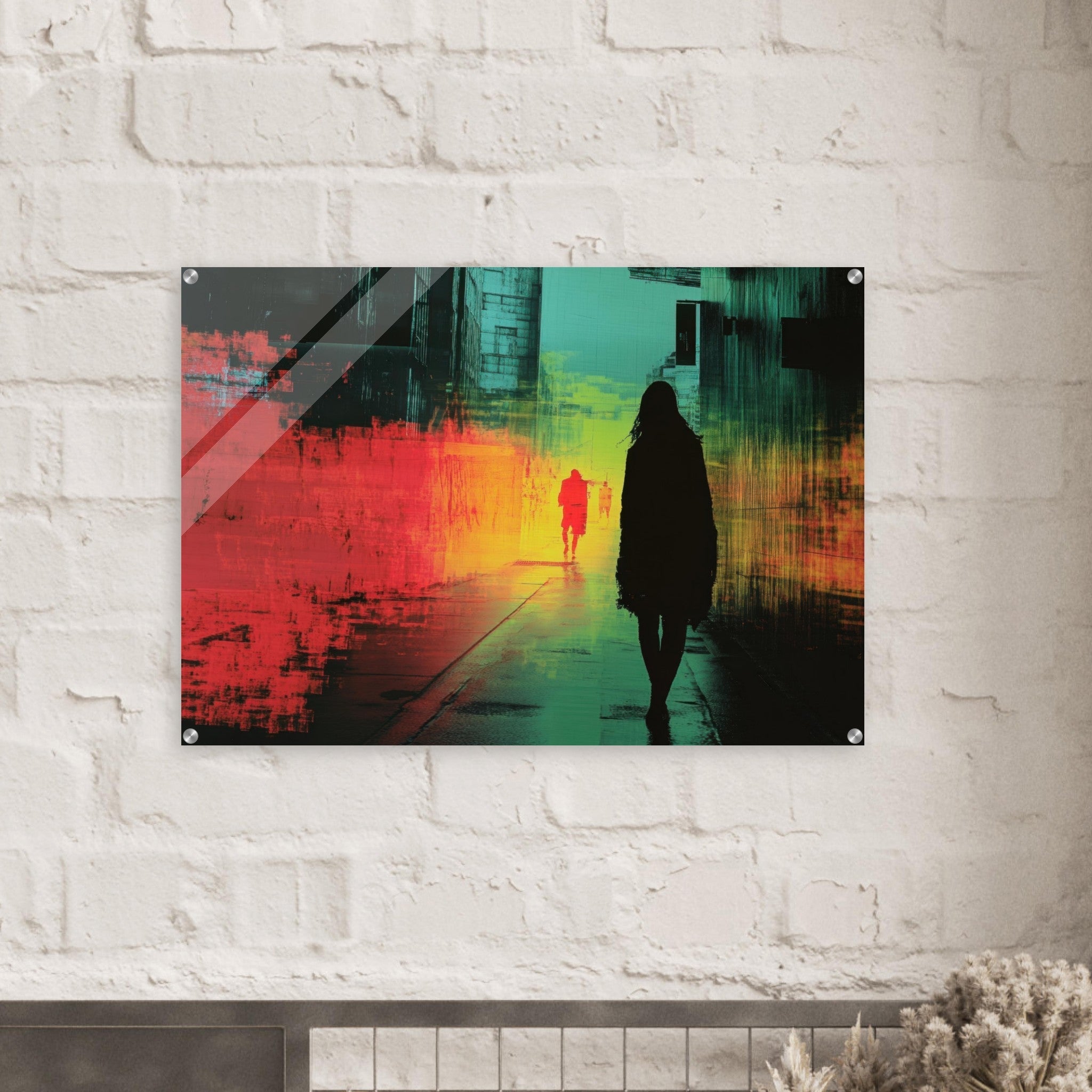 Acrylic Print Landscape - A city where neon lights create impossible rifle 2 - Shop Ai Art WebShop - Digital Art online Store