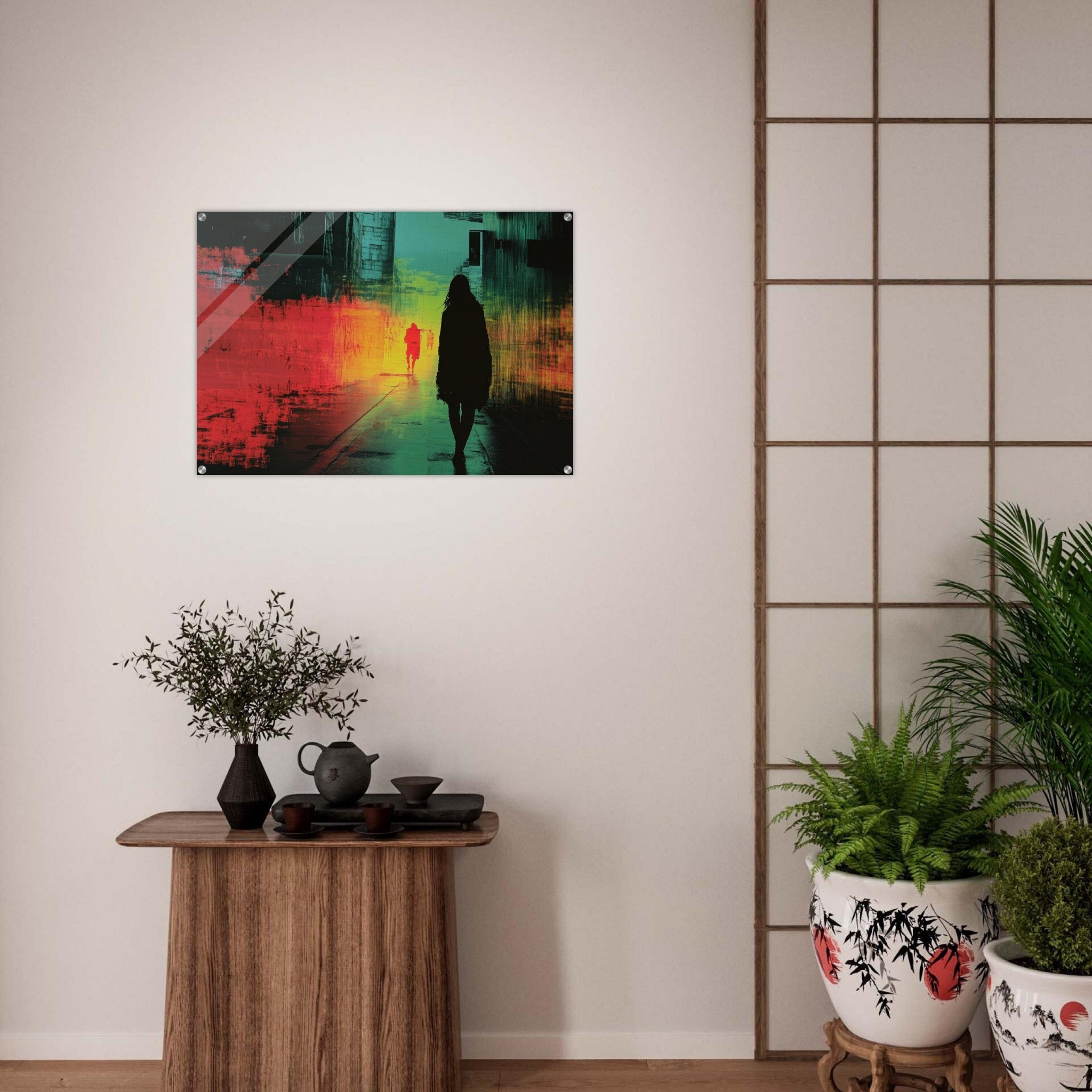 Acrylic Print Landscape - A city where neon lights create impossible rifle 2 - Shop Ai Art WebShop - Digital Art online Store