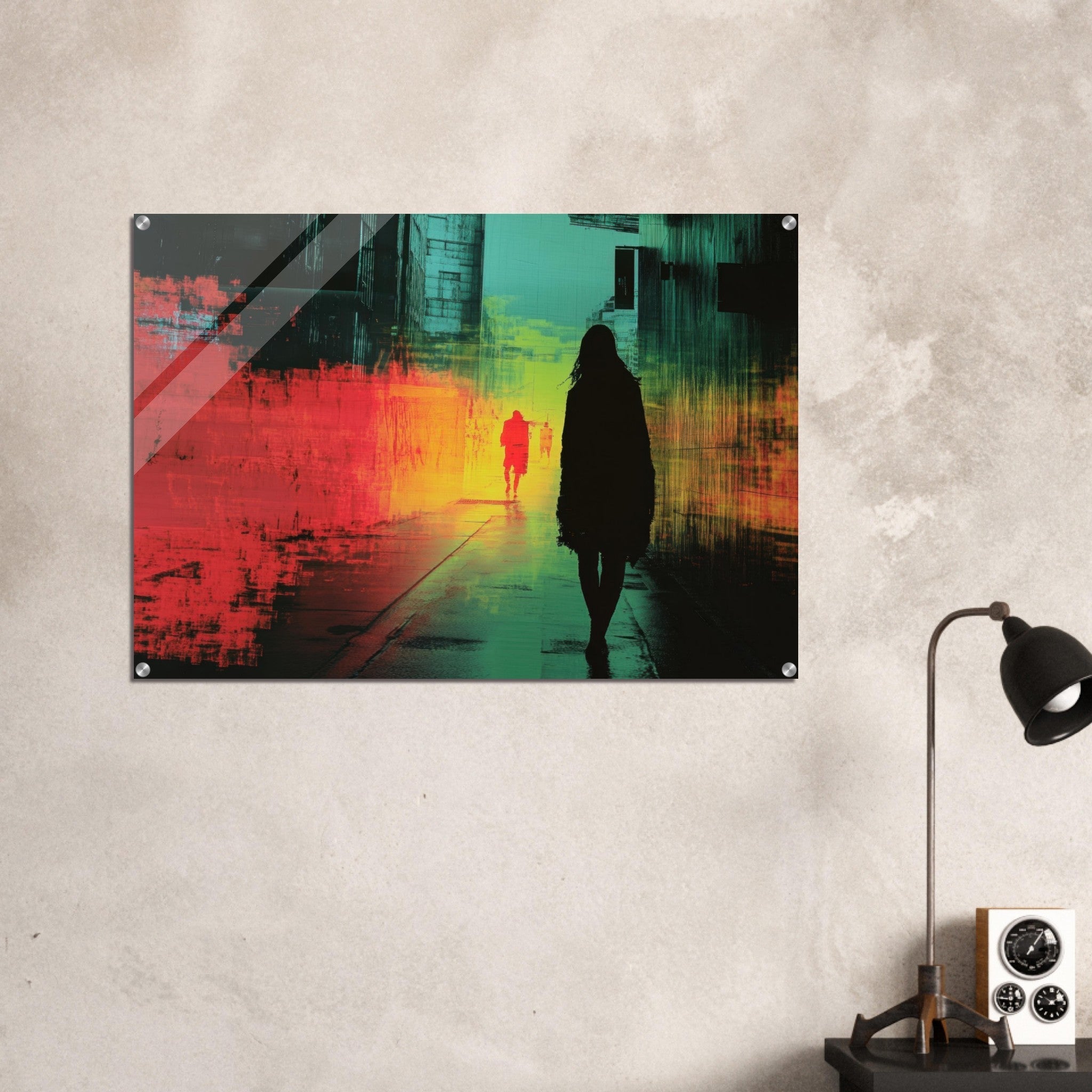 Acrylic Print Landscape - A city where neon lights create impossible rifle 2 - Shop Ai Art WebShop - Digital Art online Store