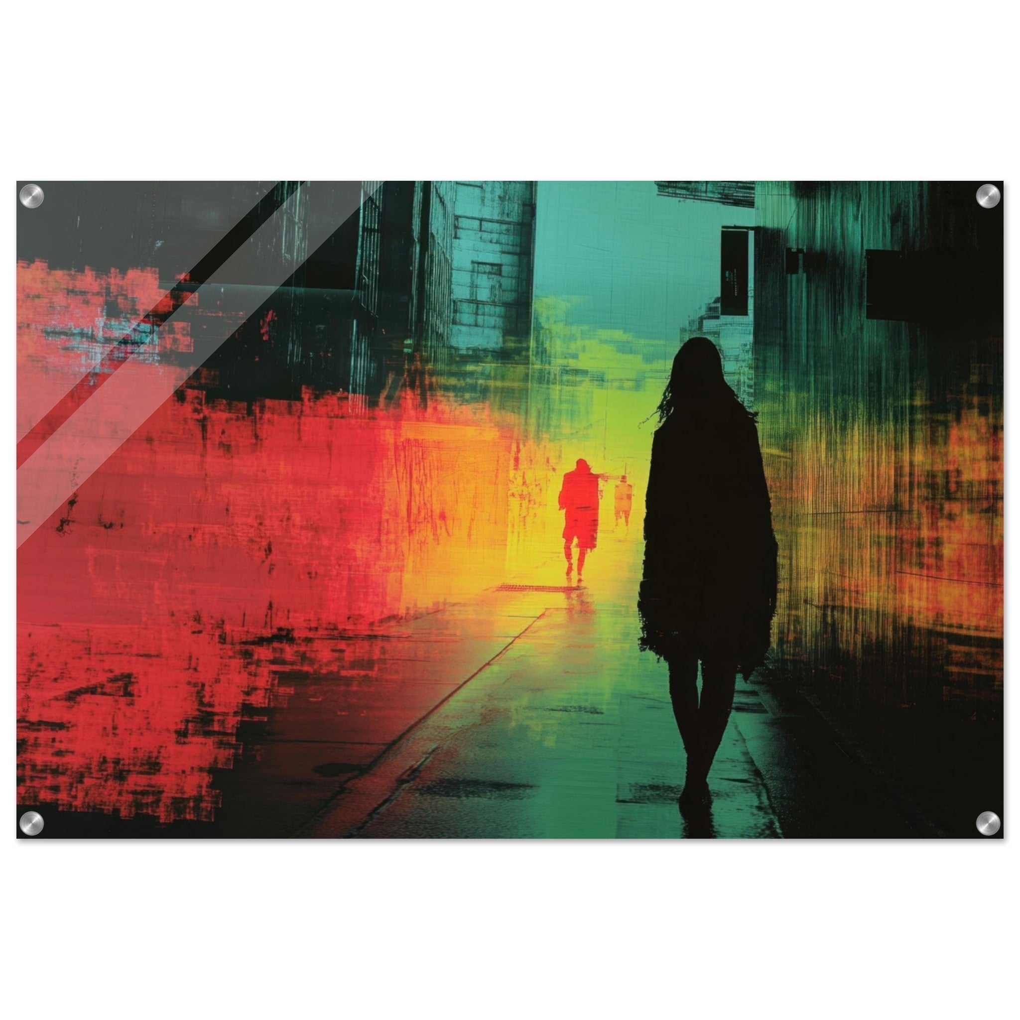 Acrylic Print Landscape - A city where neon lights create impossible rifle 2 - Shop Ai Art WebShop - Digital Art online Store