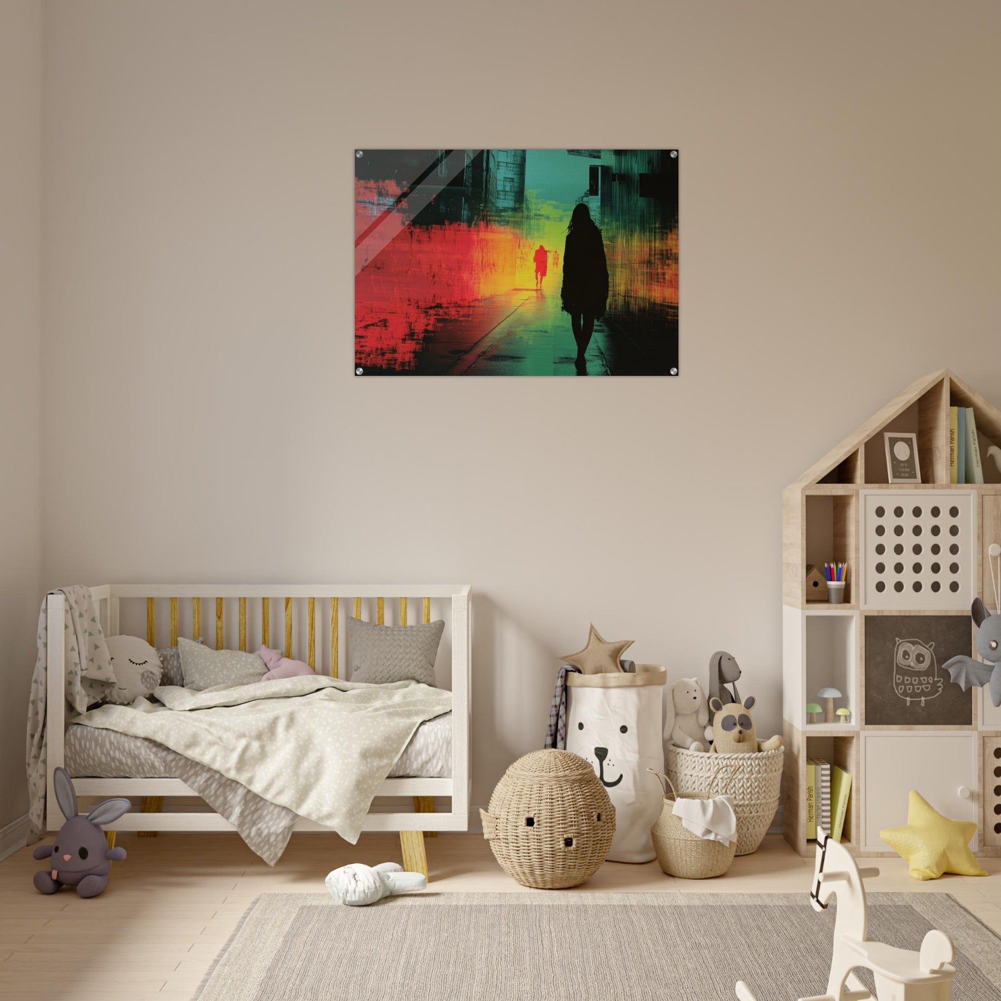 Acrylic Print Landscape - A city where neon lights create impossible rifle 2 - Shop Ai Art WebShop - Digital Art online Store