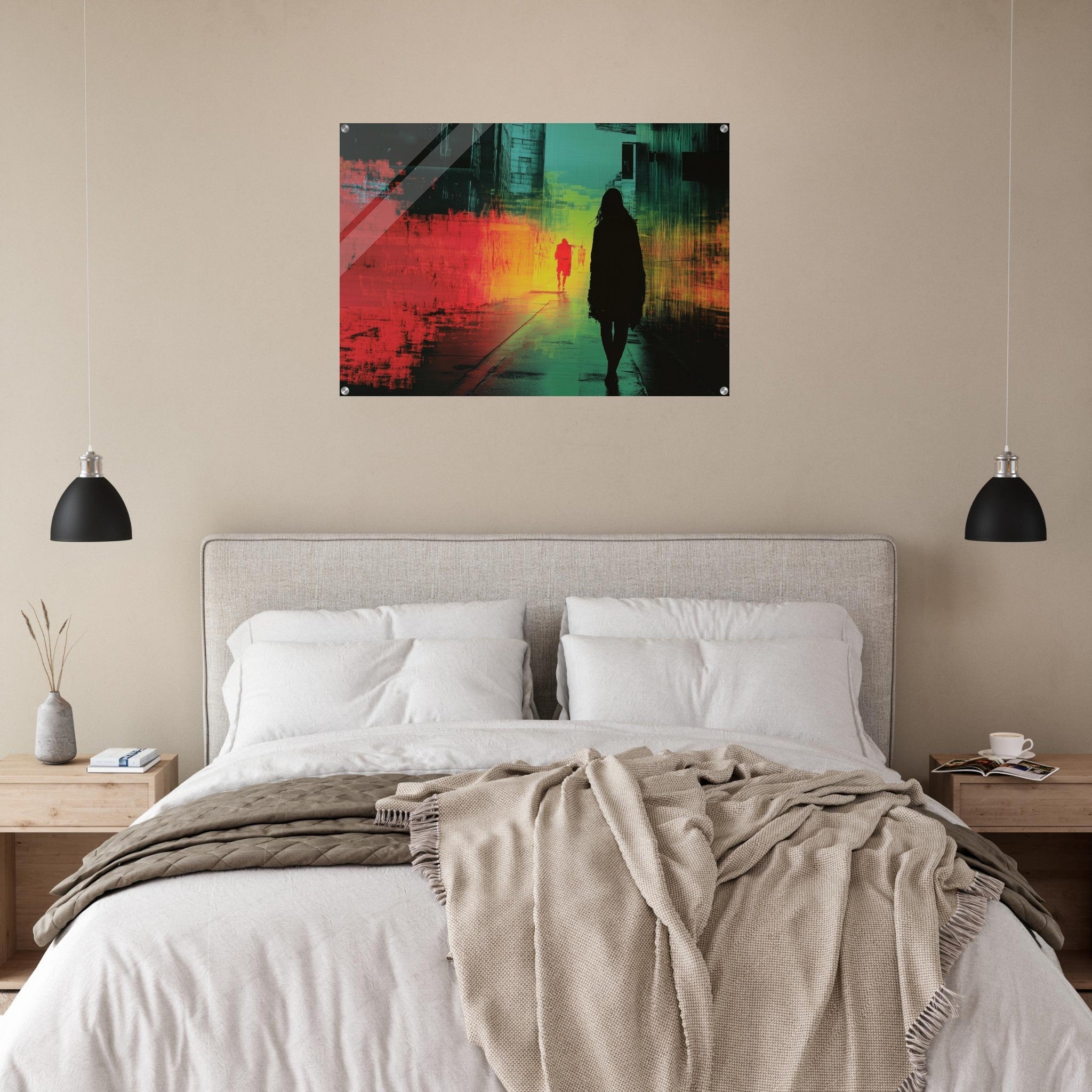 Acrylic Print Landscape - A city where neon lights create impossible rifle 2 - Shop Ai Art WebShop - Digital Art online Store