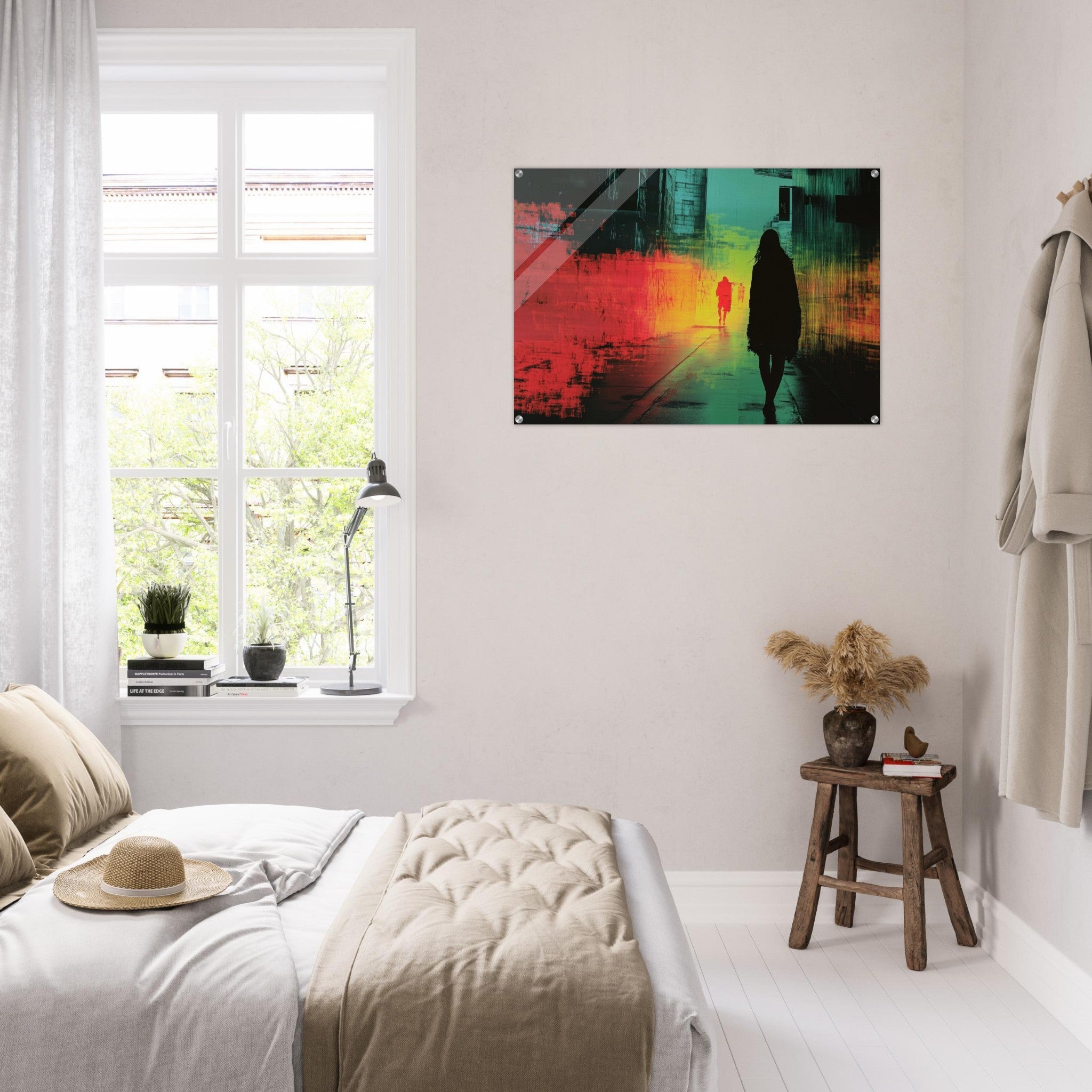 Acrylic Print Landscape - A city where neon lights create impossible rifle 2 - Shop Ai Art WebShop - Digital Art online Store