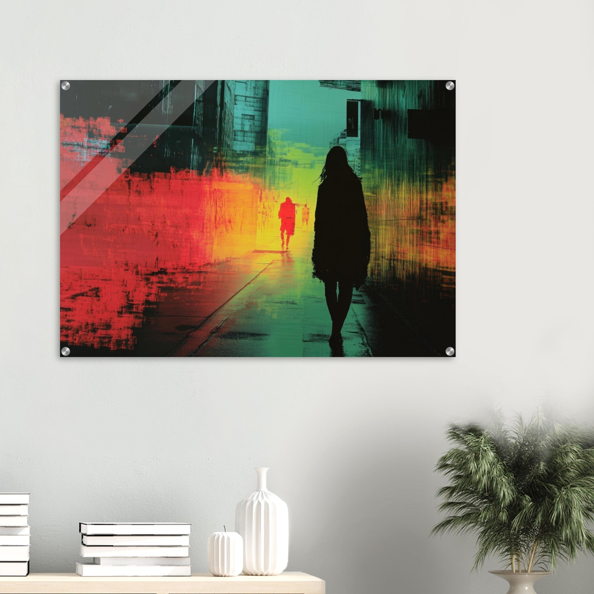 Acrylic Print Landscape - A city where neon lights create impossible rifle 2 - Shop Ai Art WebShop - Digital Art online Store