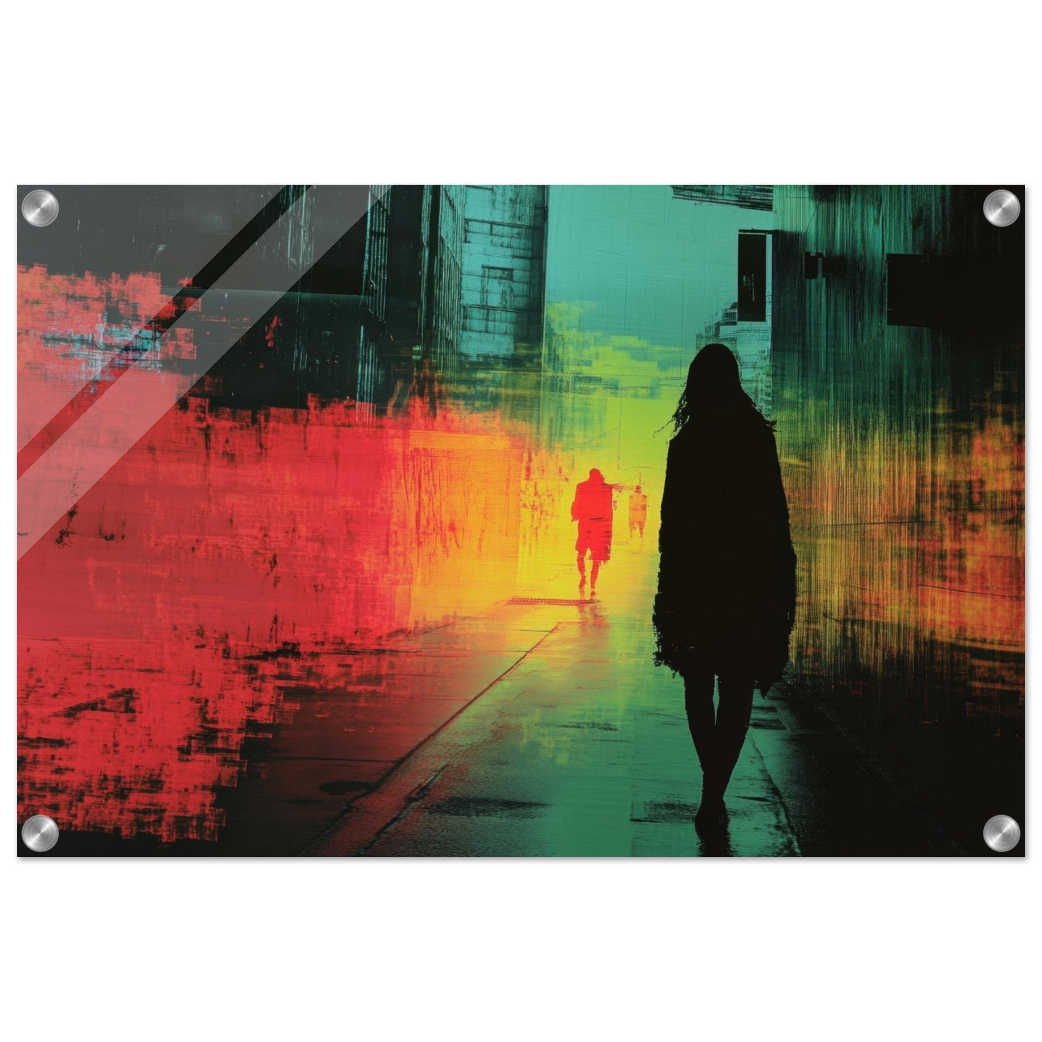 Acrylic Print Landscape - A city where neon lights create impossible rifle 2 - Shop Ai Art WebShop - Digital Art online Store