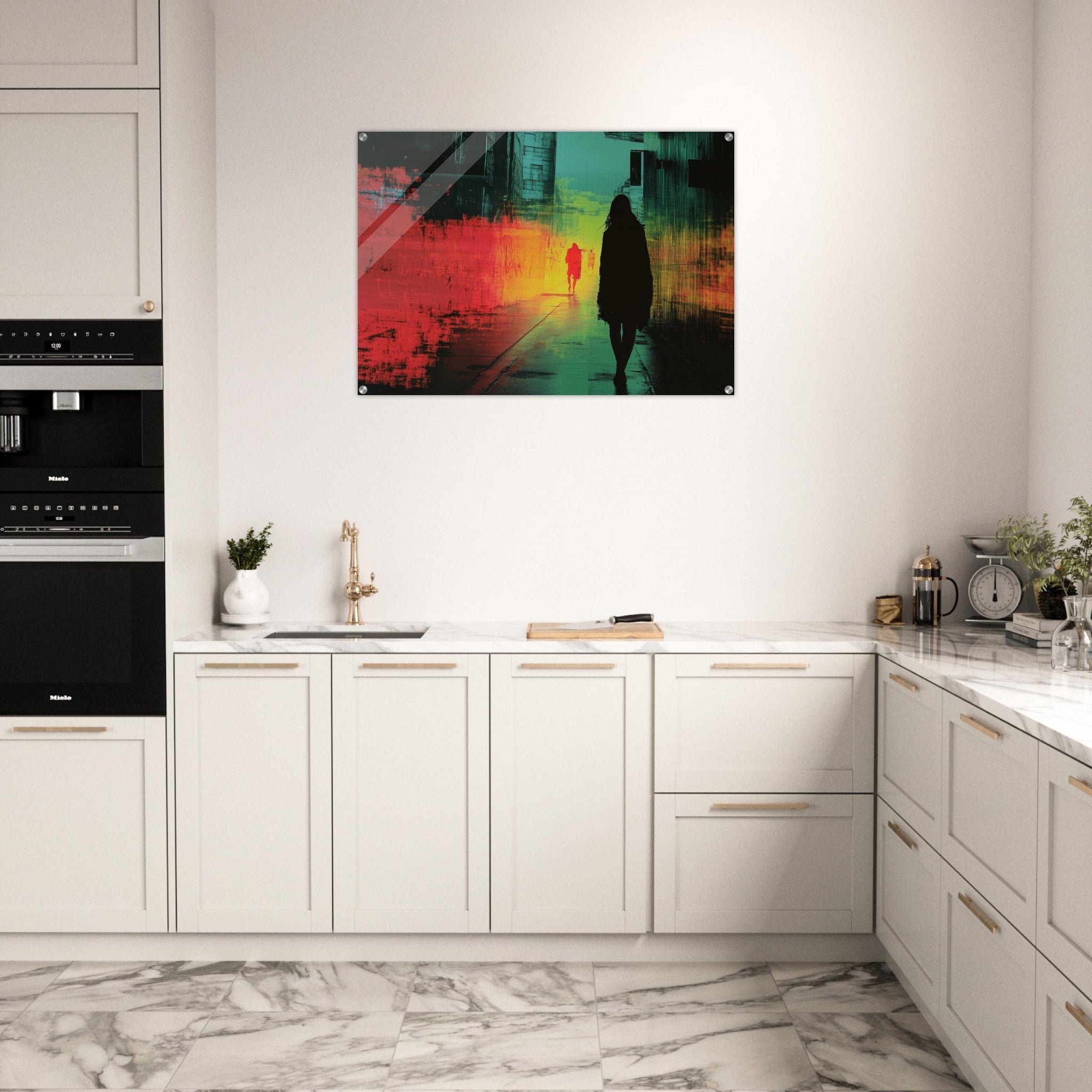 Acrylic Print Landscape - A city where neon lights create impossible rifle 2 - Shop Ai Art WebShop - Digital Art online Store