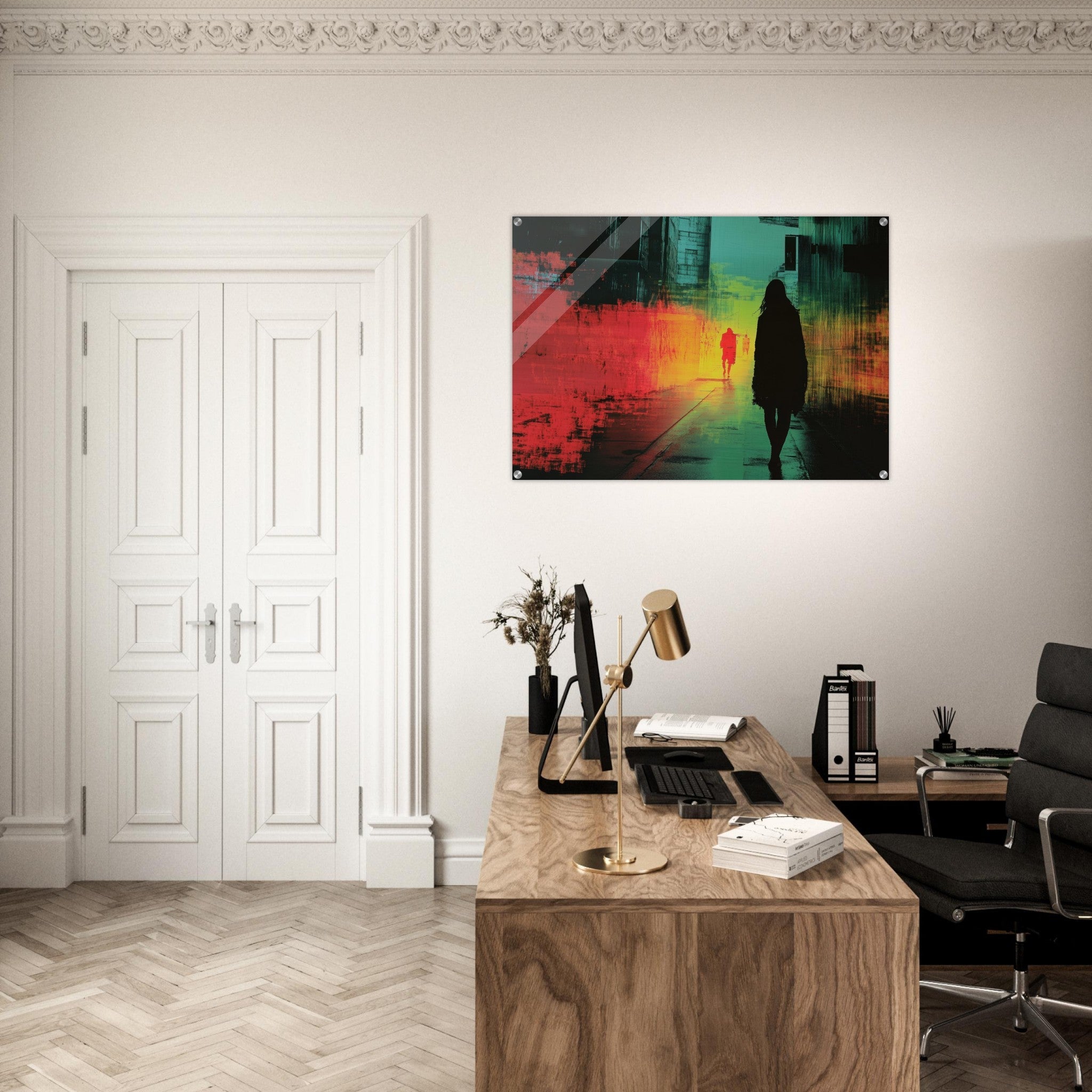Acrylic Print Landscape - A city where neon lights create impossible rifle 2 - Shop Ai Art WebShop - Digital Art online Store