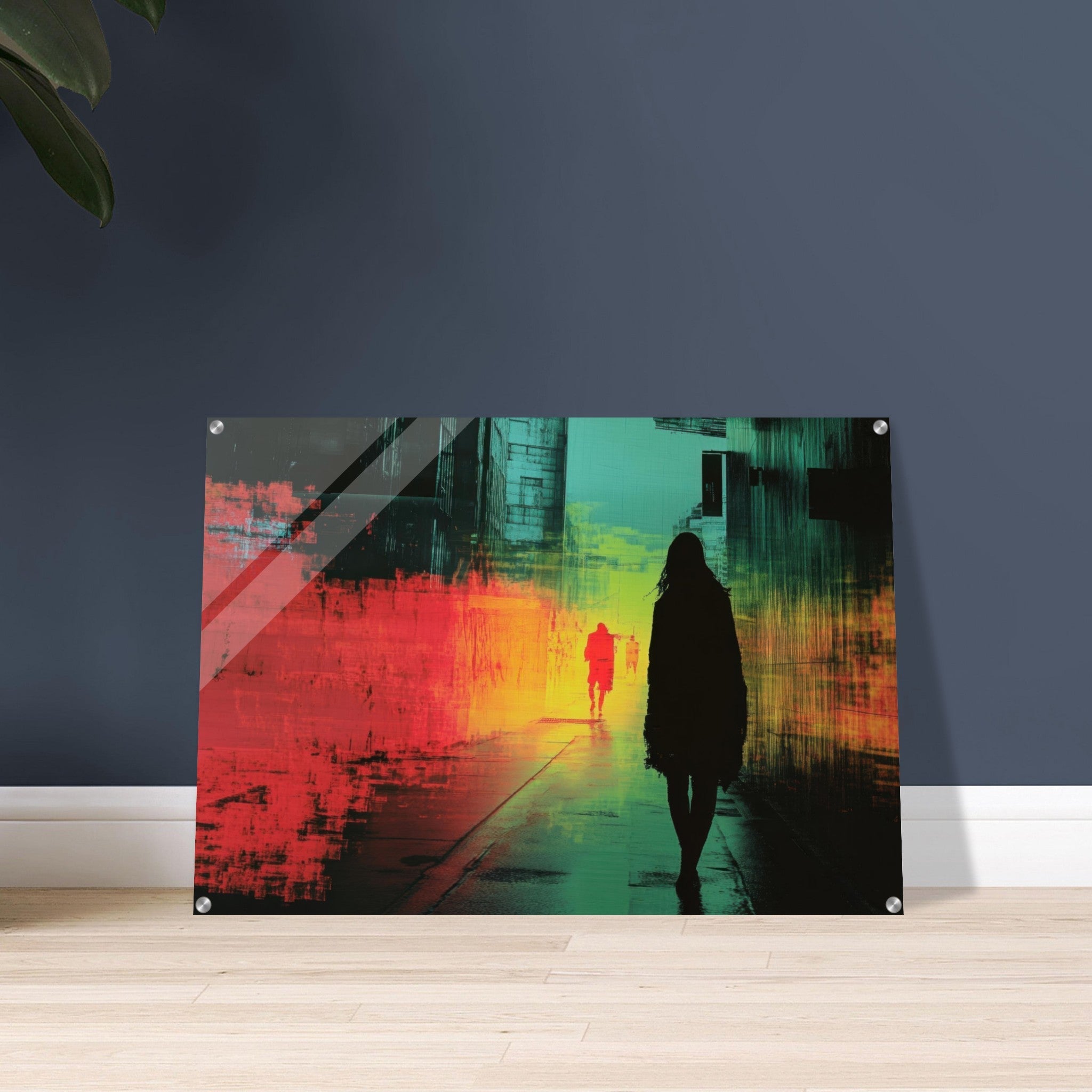 Acrylic Print Landscape - A city where neon lights create impossible rifle 2 - Shop Ai Art WebShop - Digital Art online Store