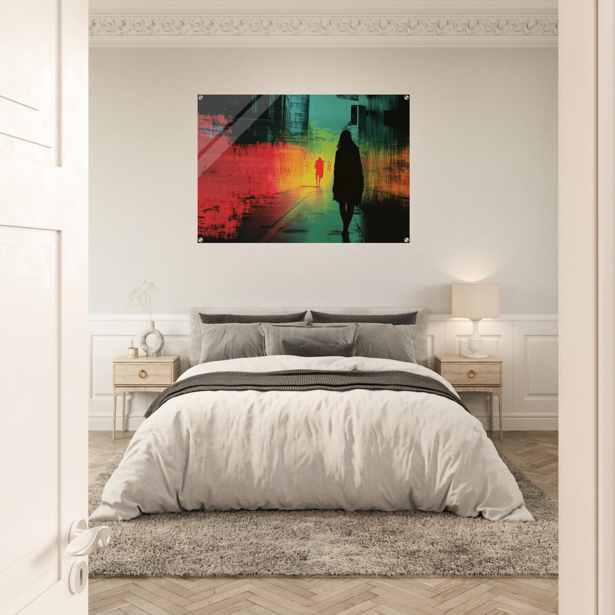 Acrylic Print Landscape - A city where neon lights create impossible rifle 2 - Shop Ai Art WebShop - Digital Art online Store
