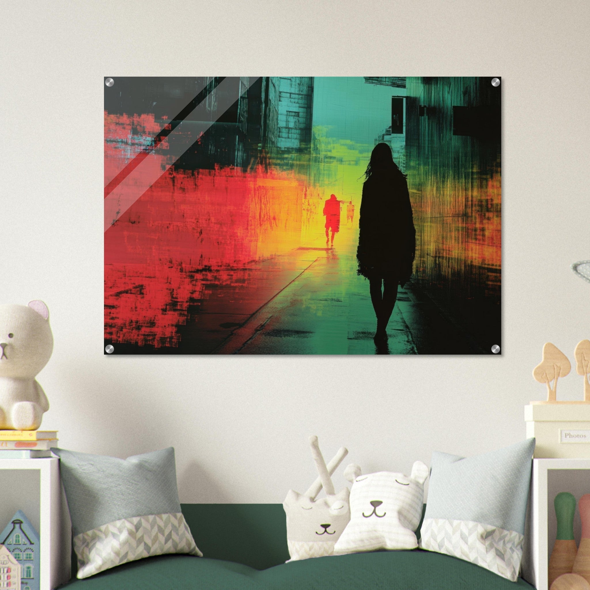Acrylic Print Landscape - A city where neon lights create impossible rifle 2 - Shop Ai Art WebShop - Digital Art online Store