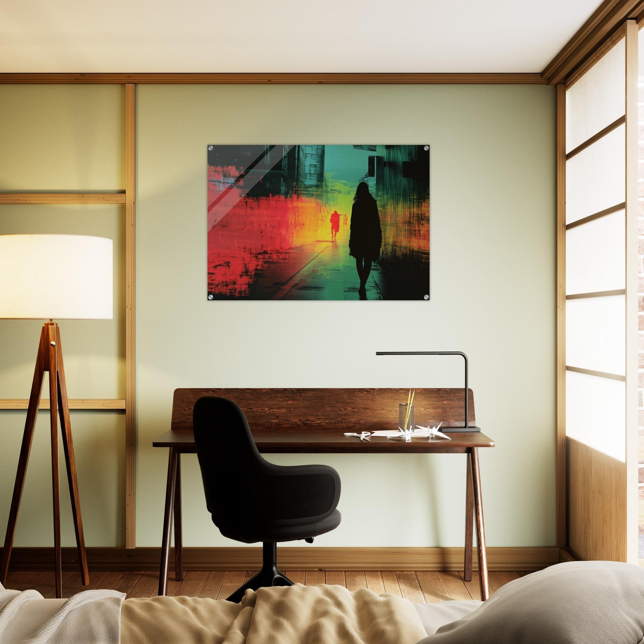 Acrylic Print Landscape - A city where neon lights create impossible rifle 2 - Shop Ai Art WebShop - Digital Art online Store
