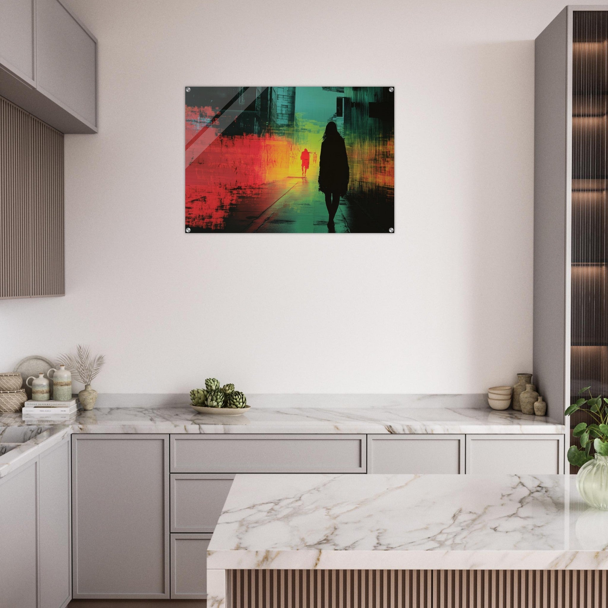 Acrylic Print Landscape - A city where neon lights create impossible rifle 2 - Shop Ai Art WebShop - Digital Art online Store