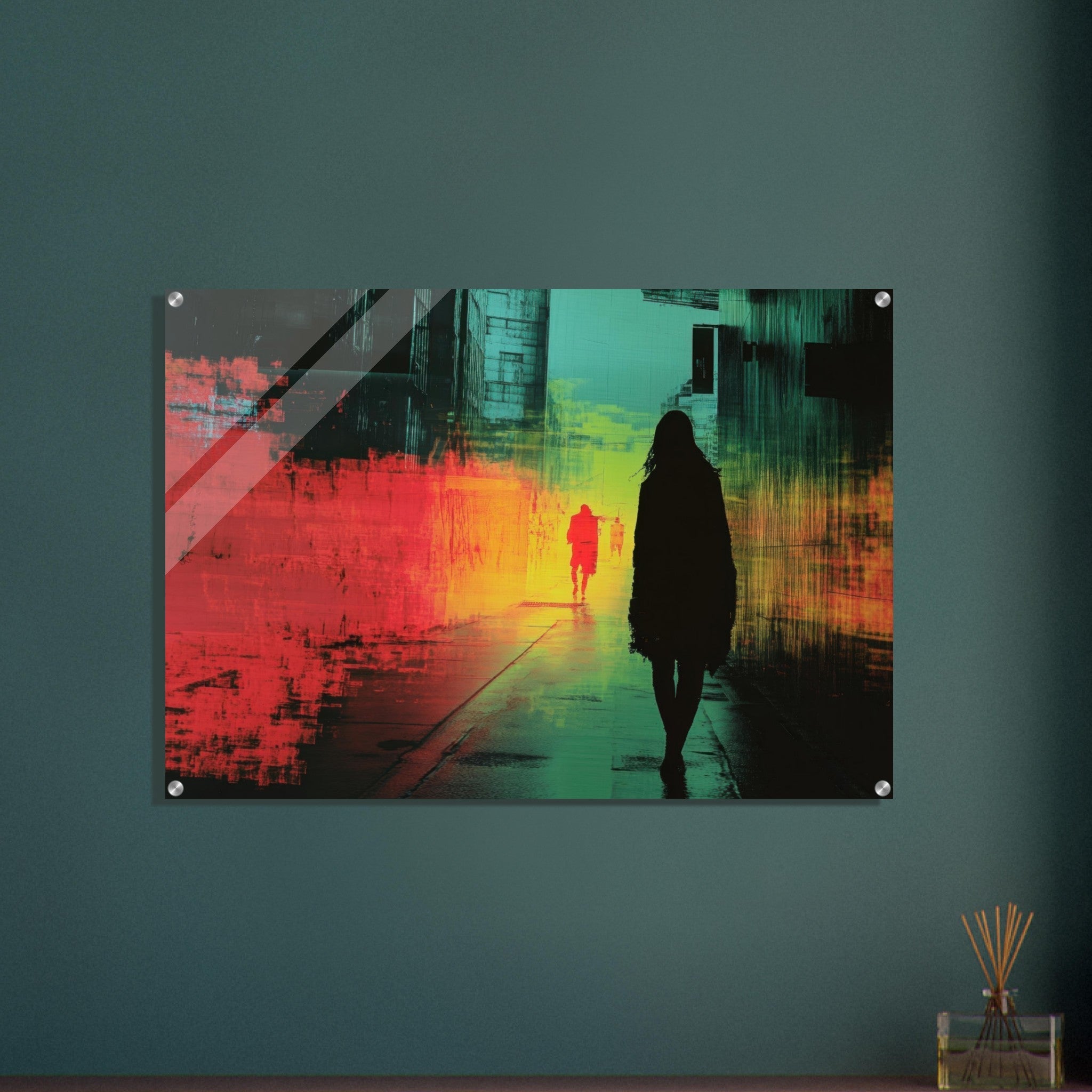 Acrylic Print Landscape - A city where neon lights create impossible rifle 2 - Shop Ai Art WebShop - Digital Art online Store