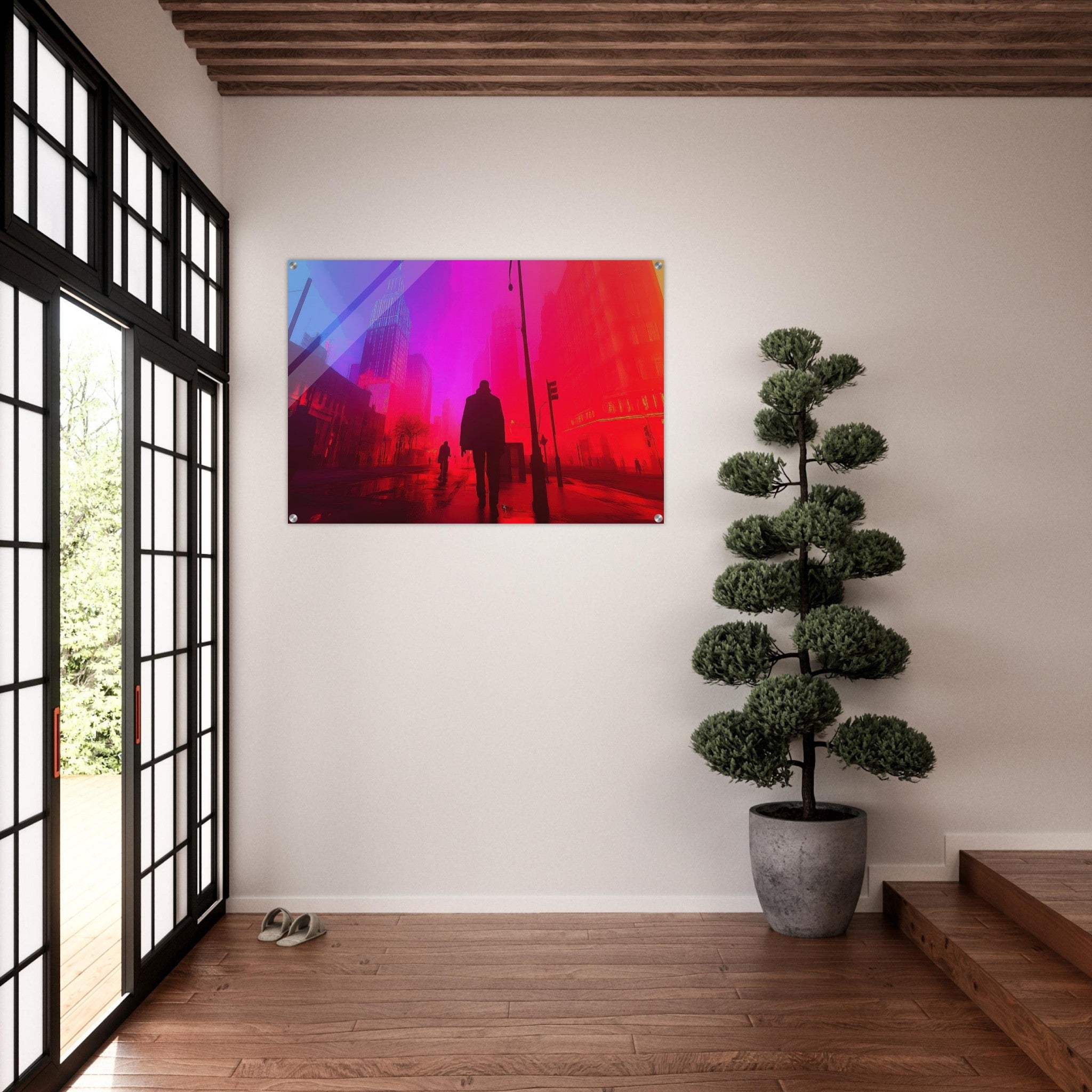 Acrylic Print Landscape - A city where neon lights create impossible rifle - Ai Art Force