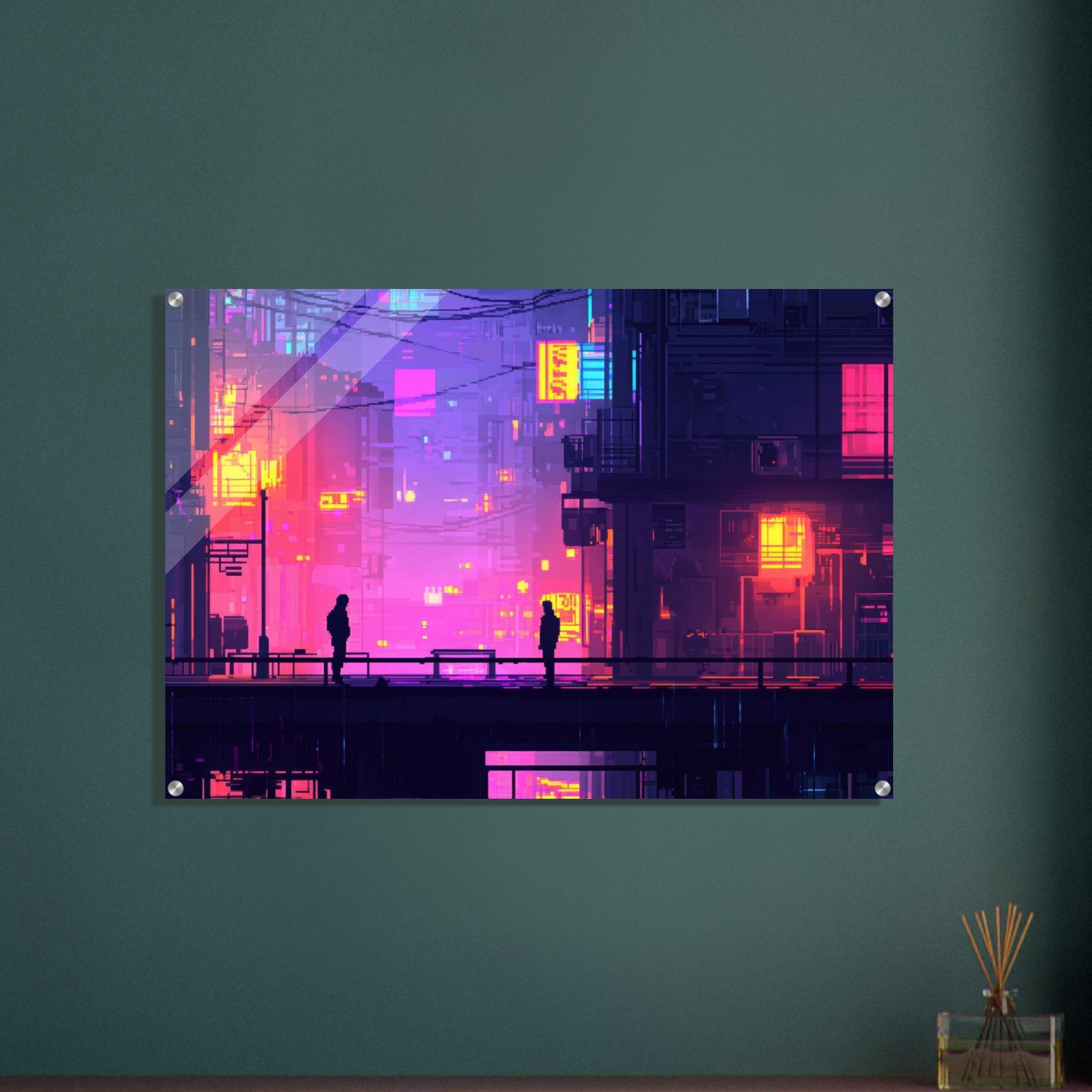 Acrylic Print Landscape - A city where neon lights create impossible rifle 5 - Shop Ai Art WebShop - Digital Art online Store