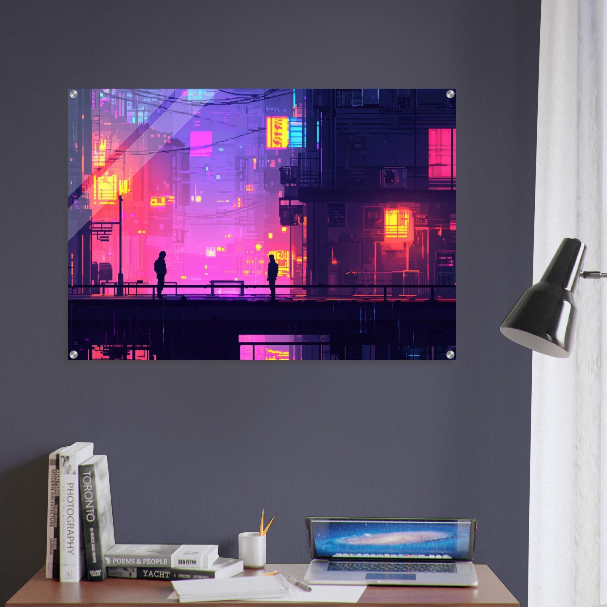 Acrylic Print Landscape - A city where neon lights create impossible rifle 5 - Shop Ai Art WebShop - Digital Art online Store
