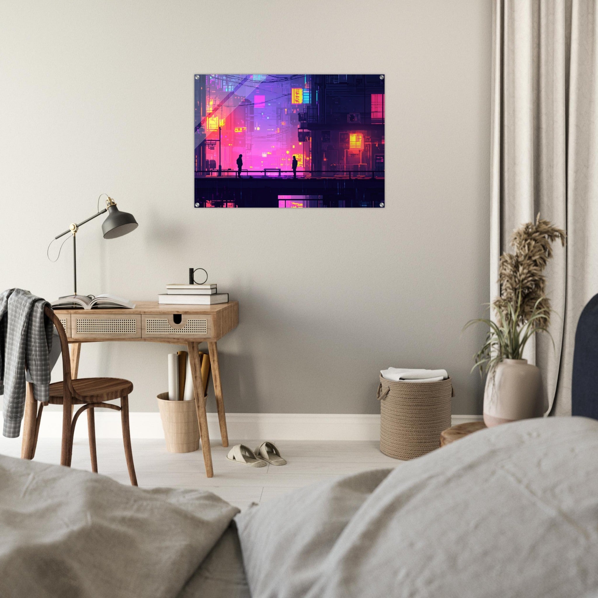 Acrylic Print Landscape - A city where neon lights create impossible rifle 5 - Shop Ai Art WebShop - Digital Art online Store
