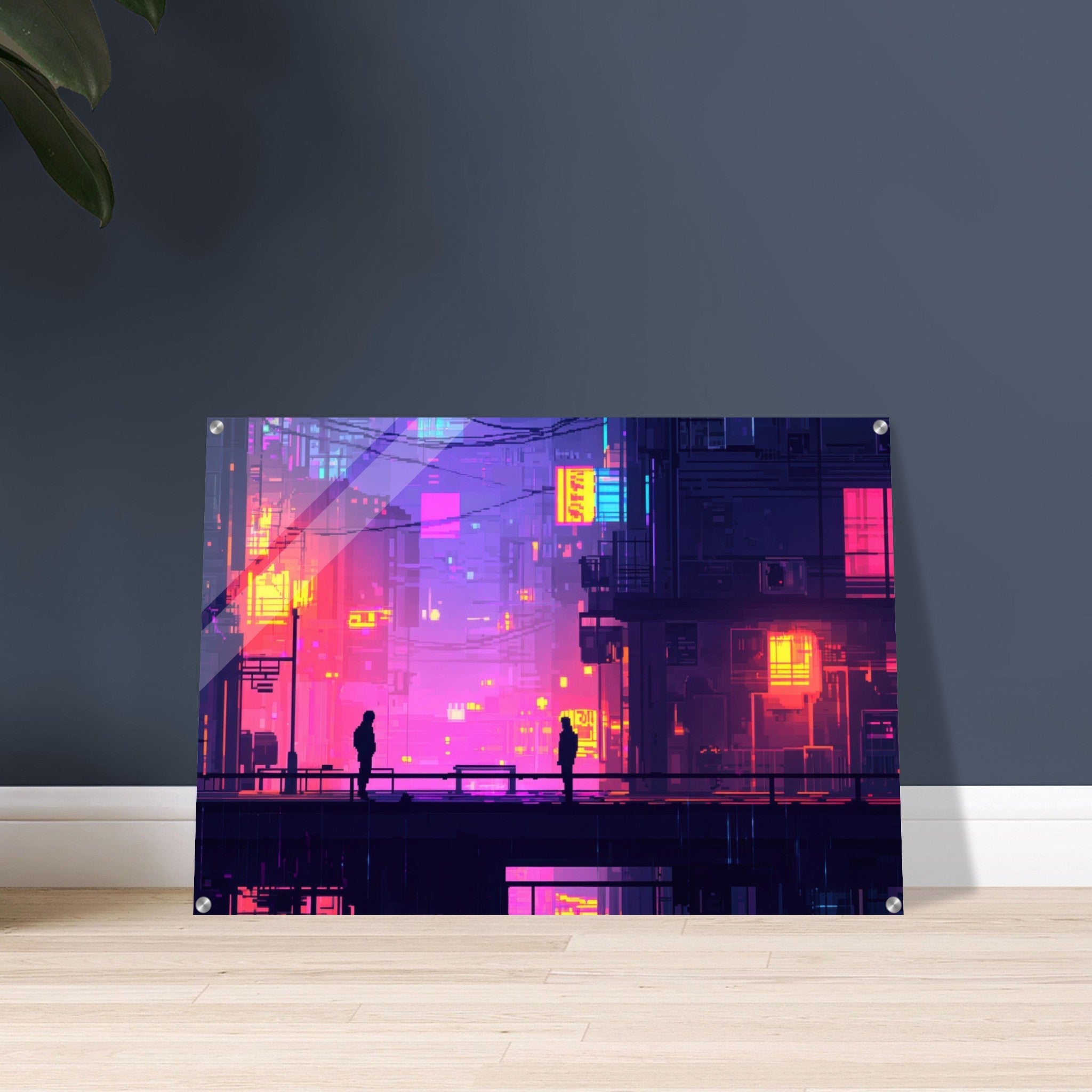 Acrylic Print Landscape - A city where neon lights create impossible rifle 5 - Shop Ai Art WebShop - Digital Art online Store