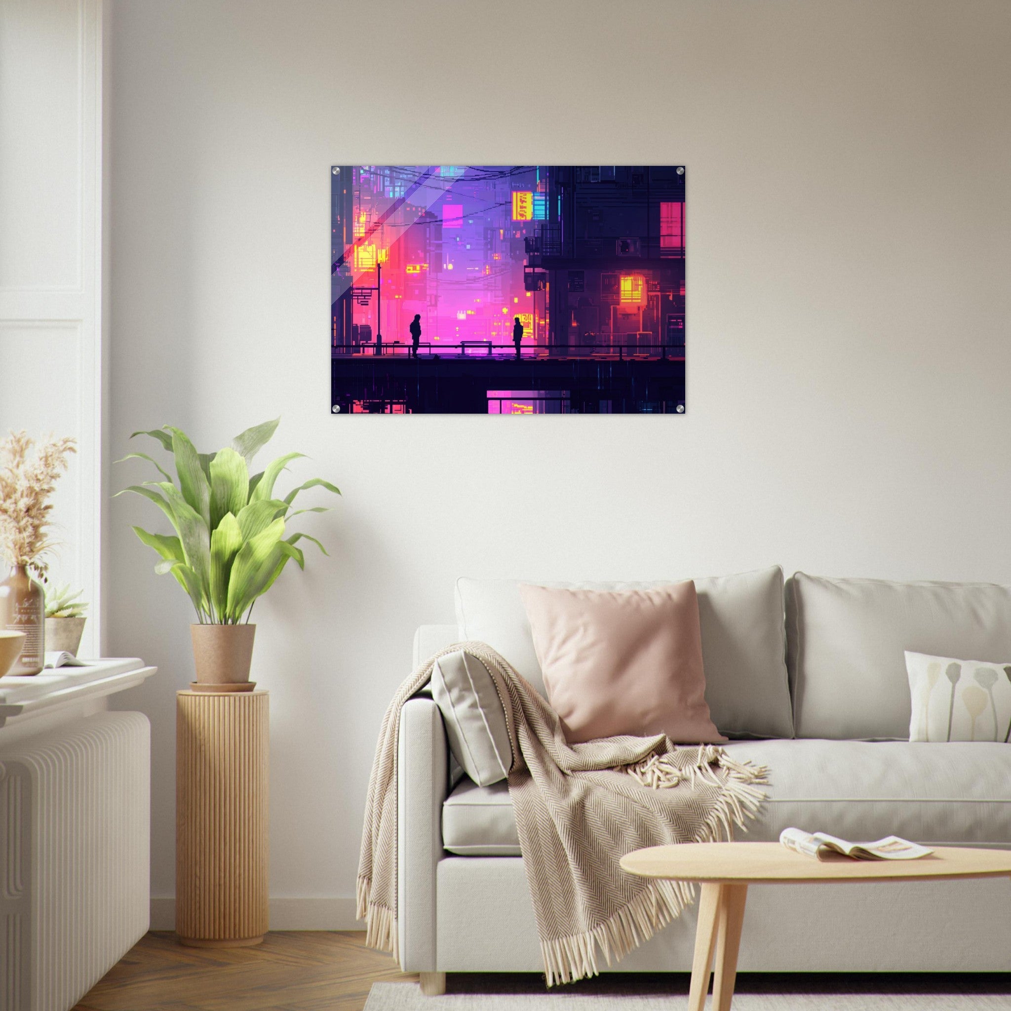 Acrylic Print Landscape - A city where neon lights create impossible rifle 5 - Shop Ai Art WebShop - Digital Art online Store