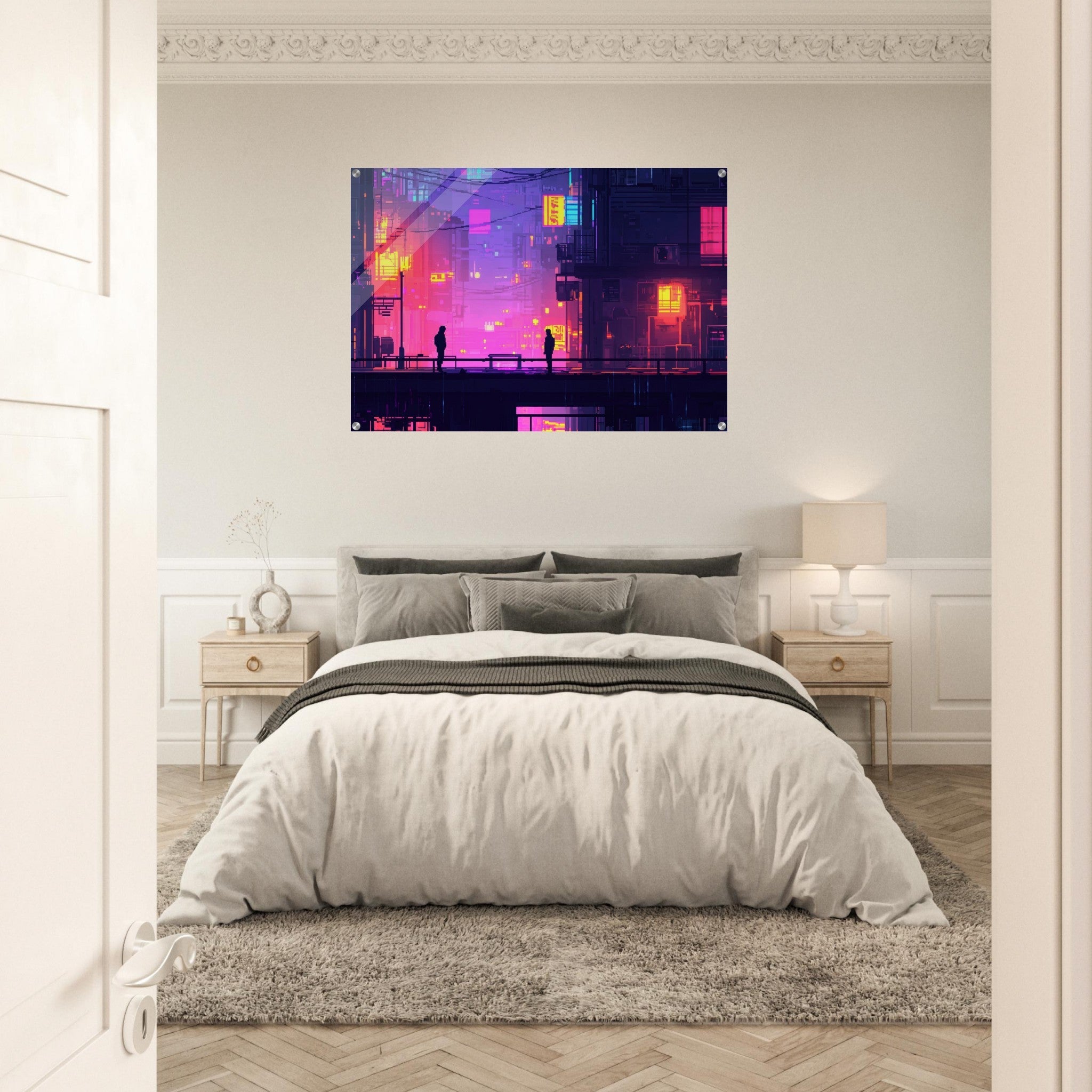 Acrylic Print Landscape - A city where neon lights create impossible rifle 5 - Shop Ai Art WebShop - Digital Art online Store