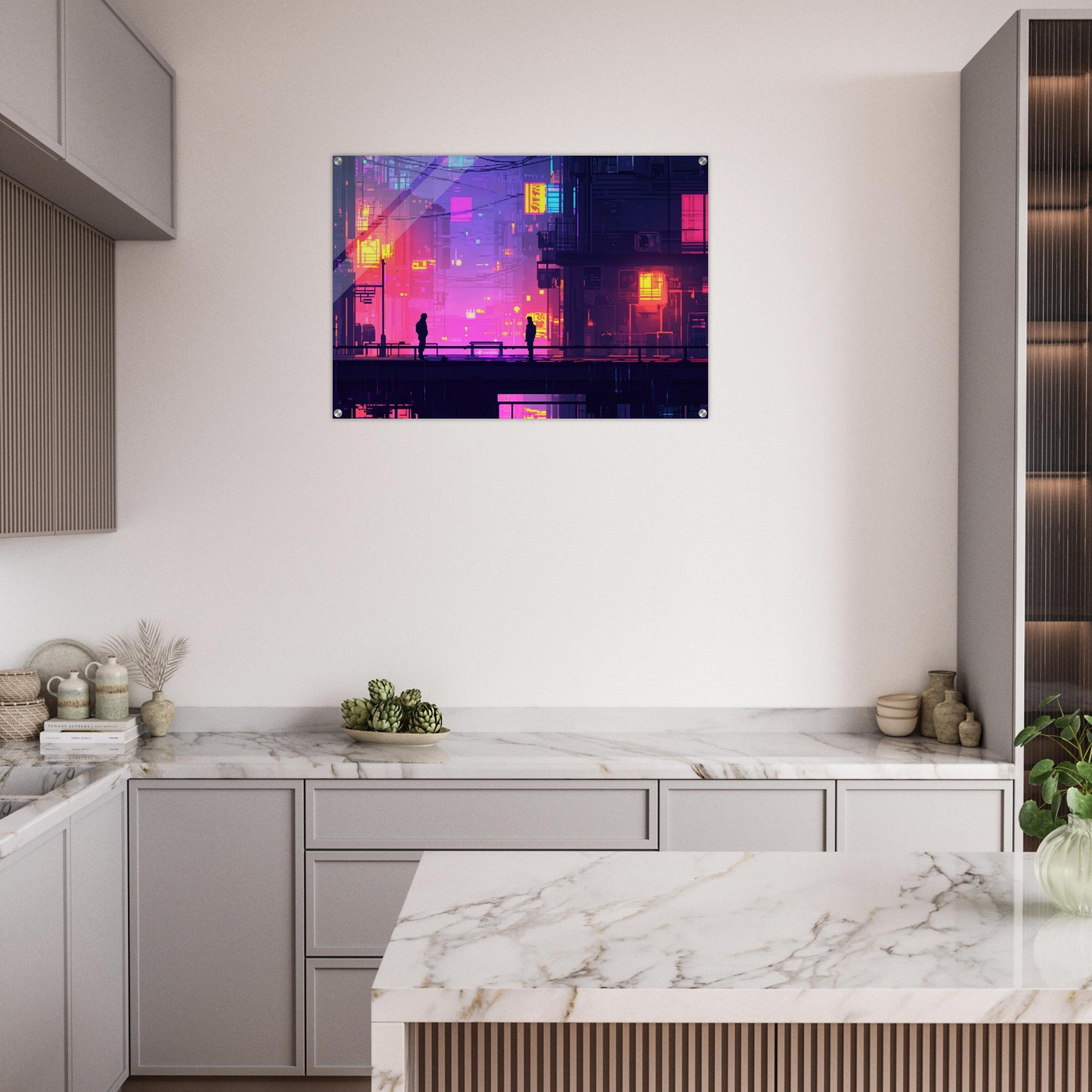 Acrylic Print Landscape - A city where neon lights create impossible rifle 5 - Shop Ai Art WebShop - Digital Art online Store