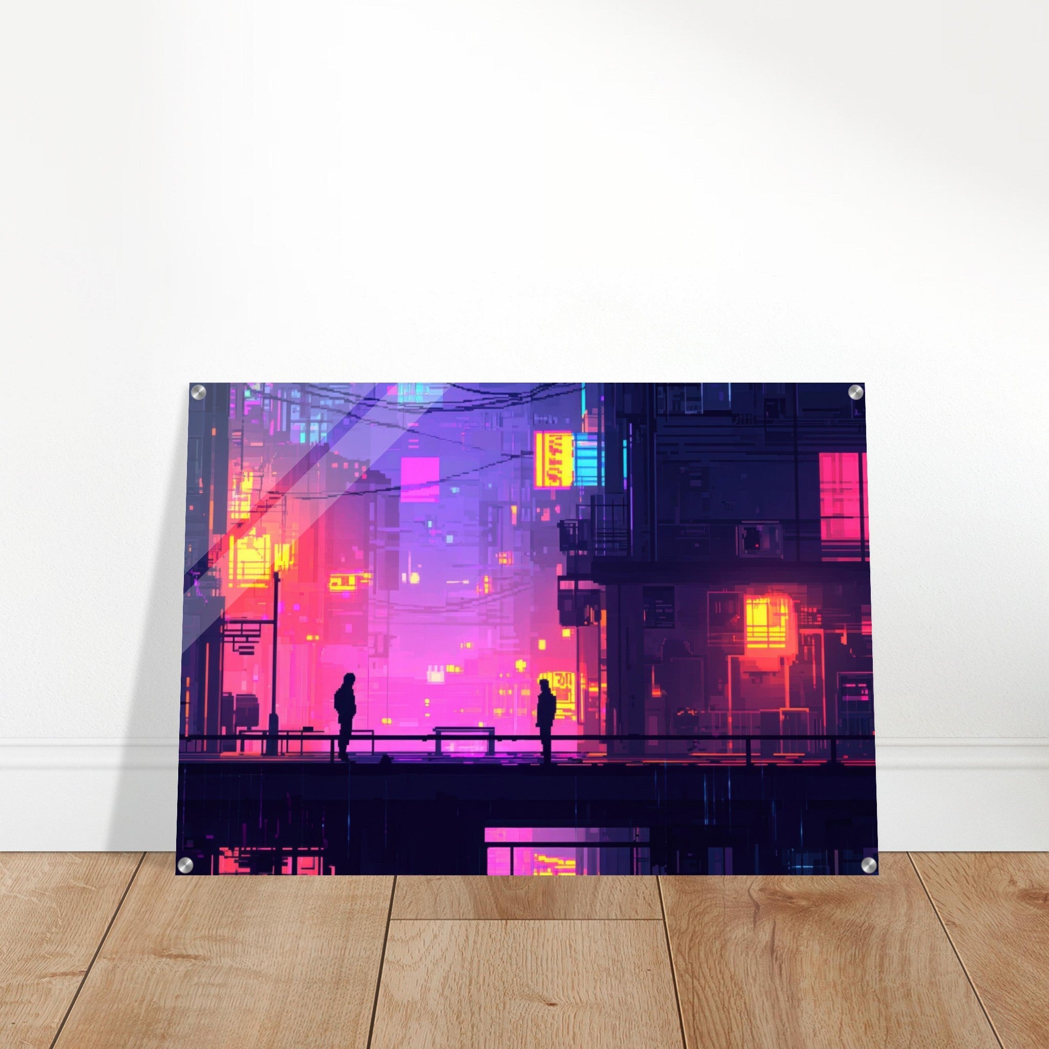 Acrylic Print Landscape - A city where neon lights create impossible rifle 5 - Shop Ai Art WebShop - Digital Art online Store