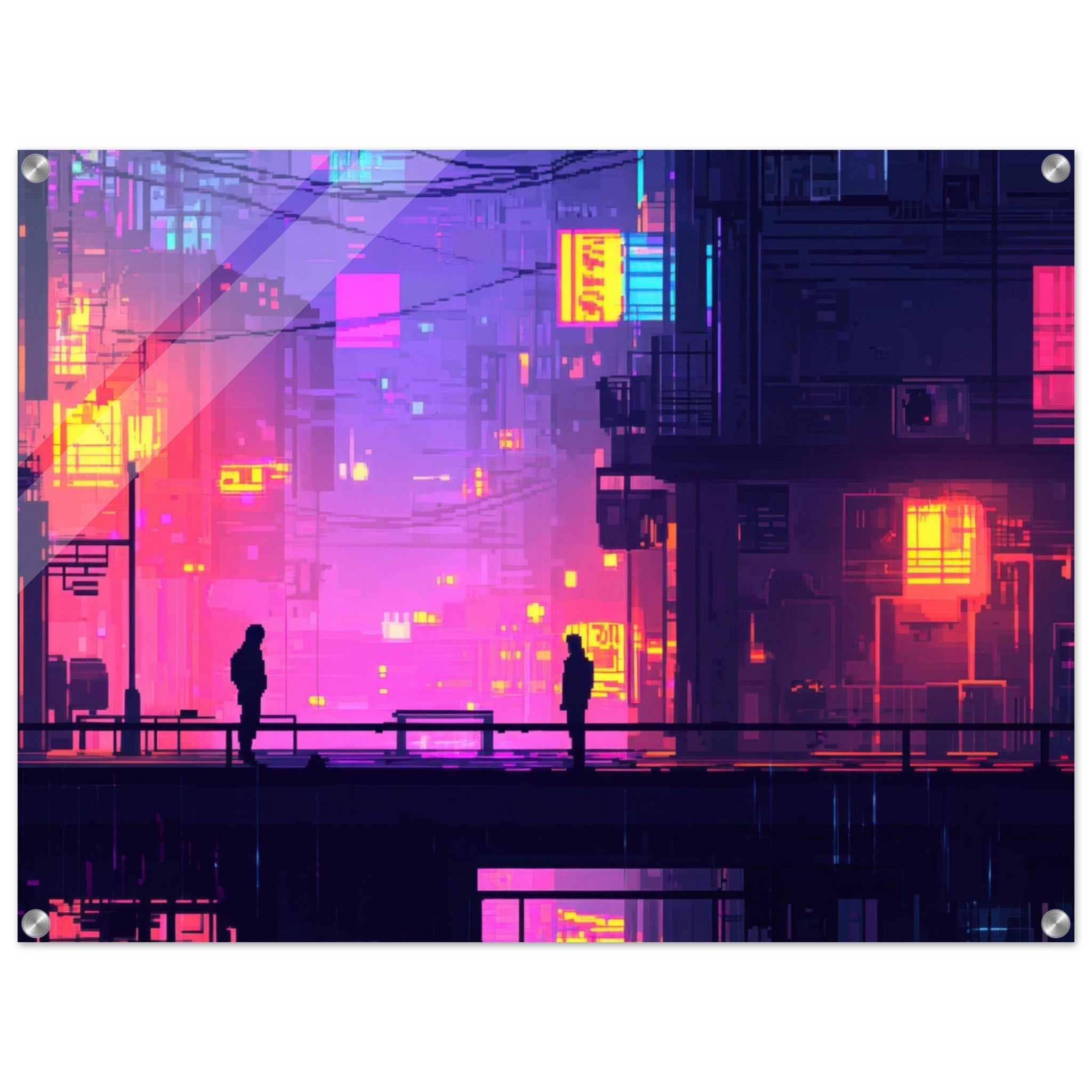Acrylic Print Landscape - A city where neon lights create impossible rifle 5 - Shop Ai Art WebShop - Digital Art online Store