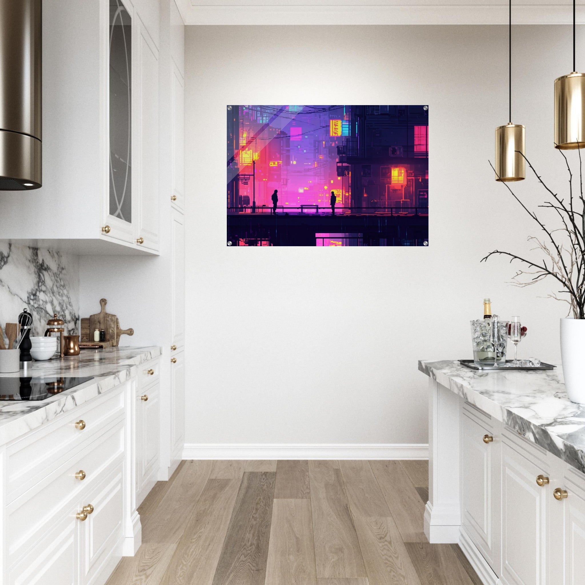 Acrylic Print Landscape - A city where neon lights create impossible rifle 5 - Shop Ai Art WebShop - Digital Art online Store