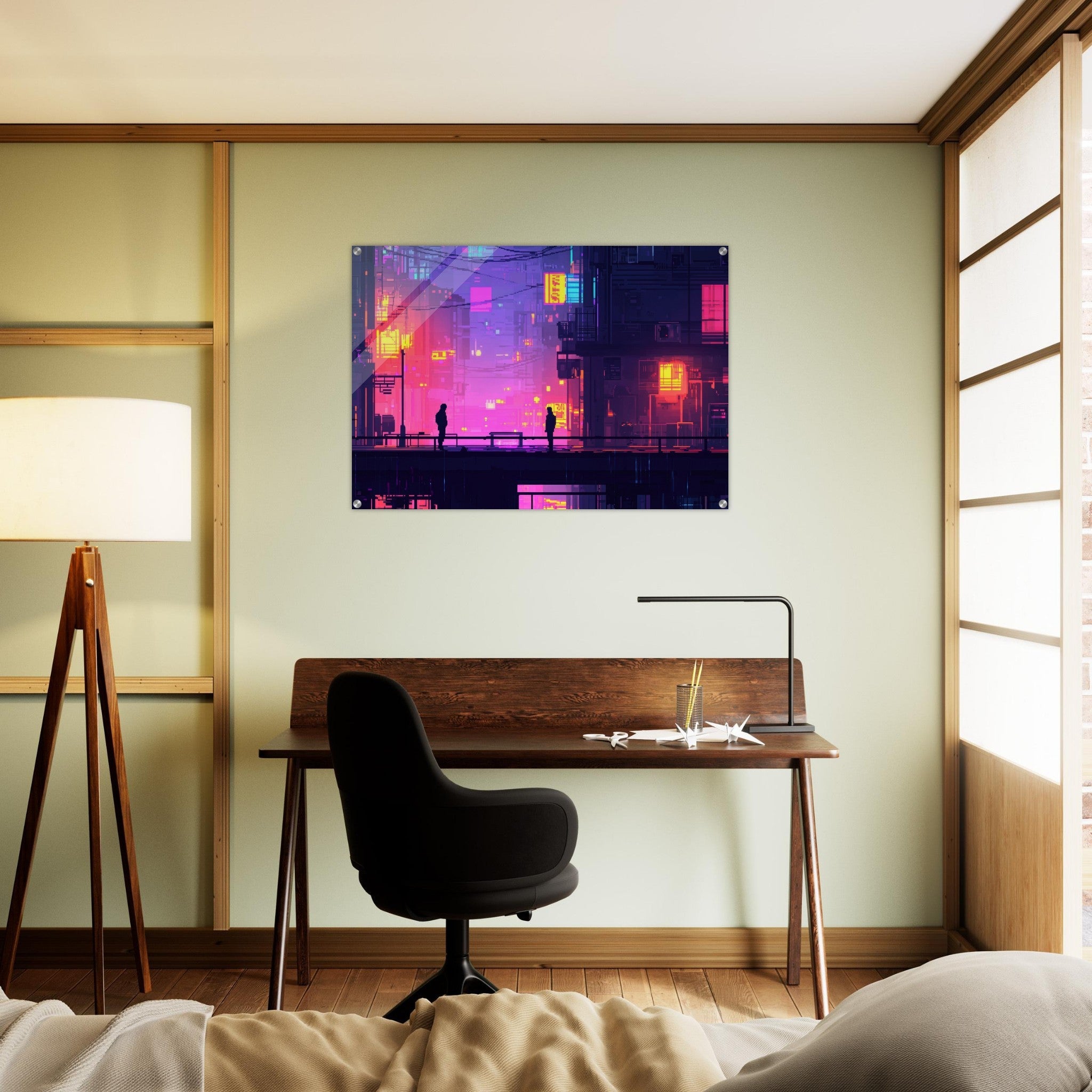 Acrylic Print Landscape - A city where neon lights create impossible rifle 5 - Shop Ai Art WebShop - Digital Art online Store